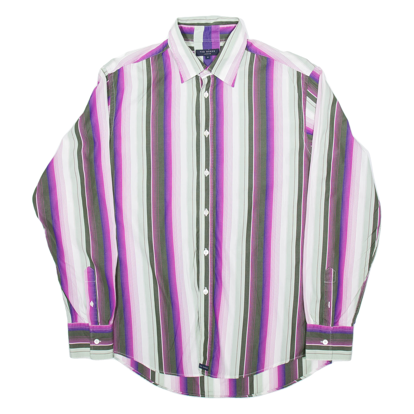 TED BAKER Mens Shirt Green Striped Long Sleeve L Refurbished - N/A refurbished available on Cerqular