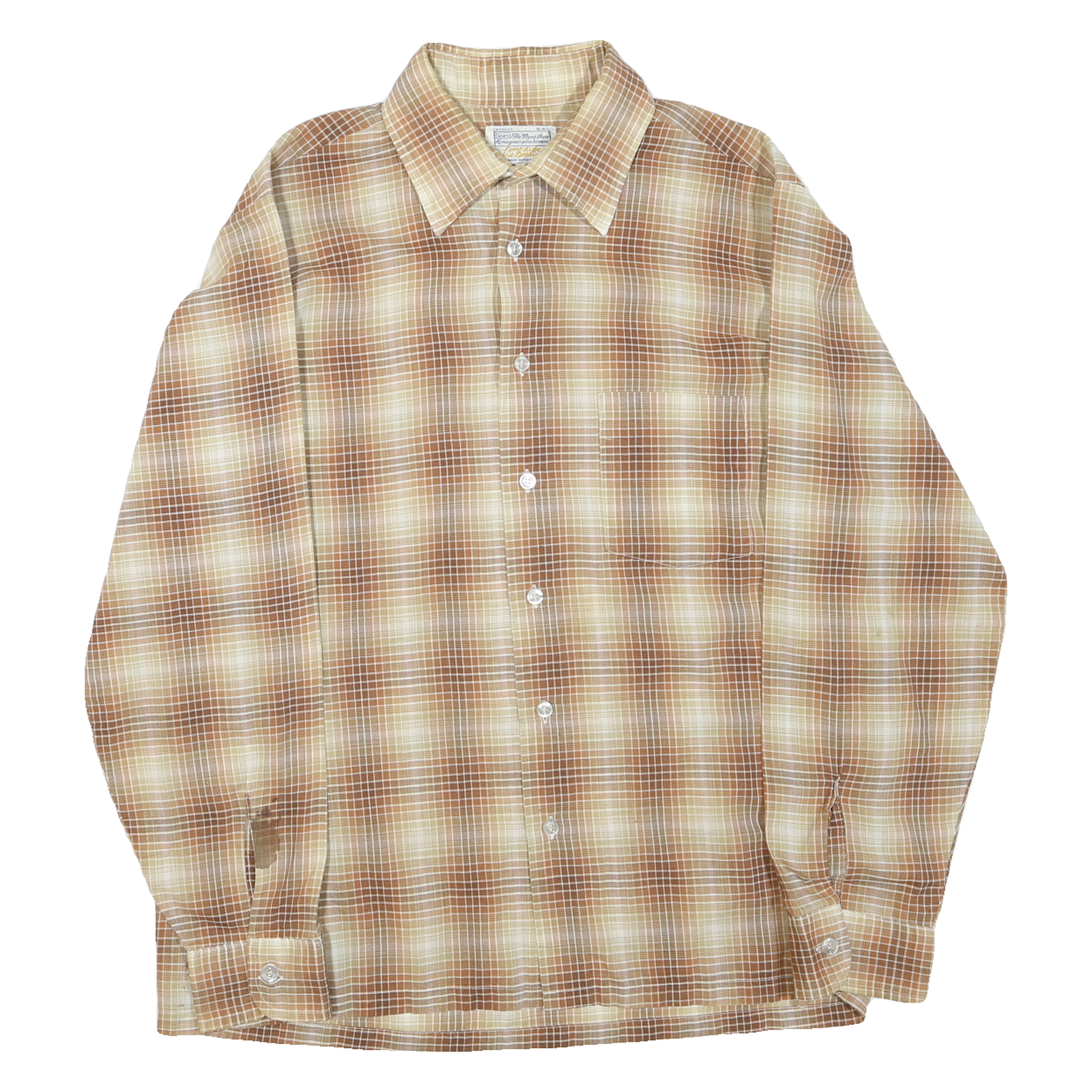 Mens Beige Cotton Blend Checked Shirt L Classic Button Closure Casual Refurbished - N/A refurbished available on Cerqular