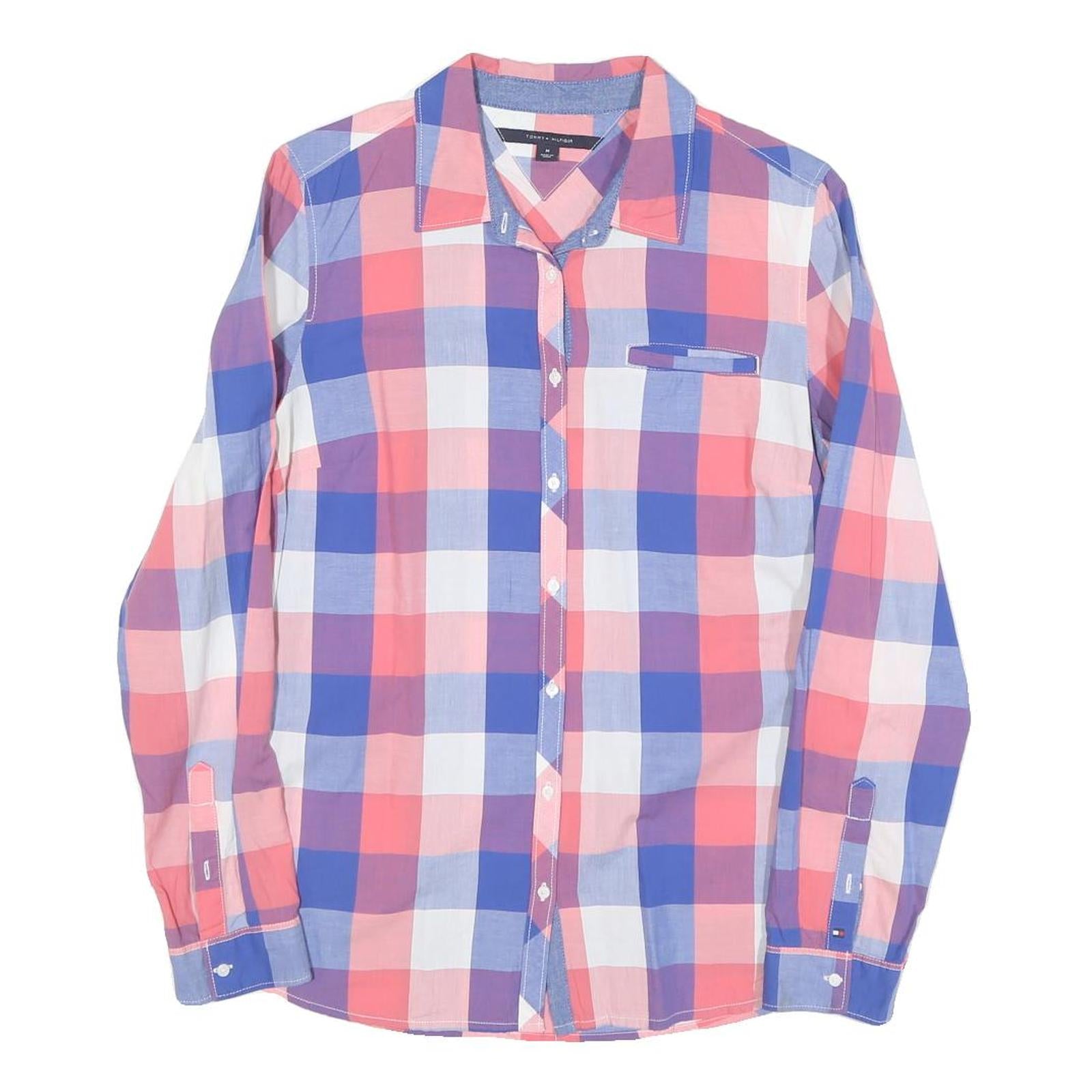 TOMMY HILFIGER Womens Blue & Pink Check Shirt M Casual Cotton Blend Long Sleeve Refurbished - N/A refurbished available on Cerqular
