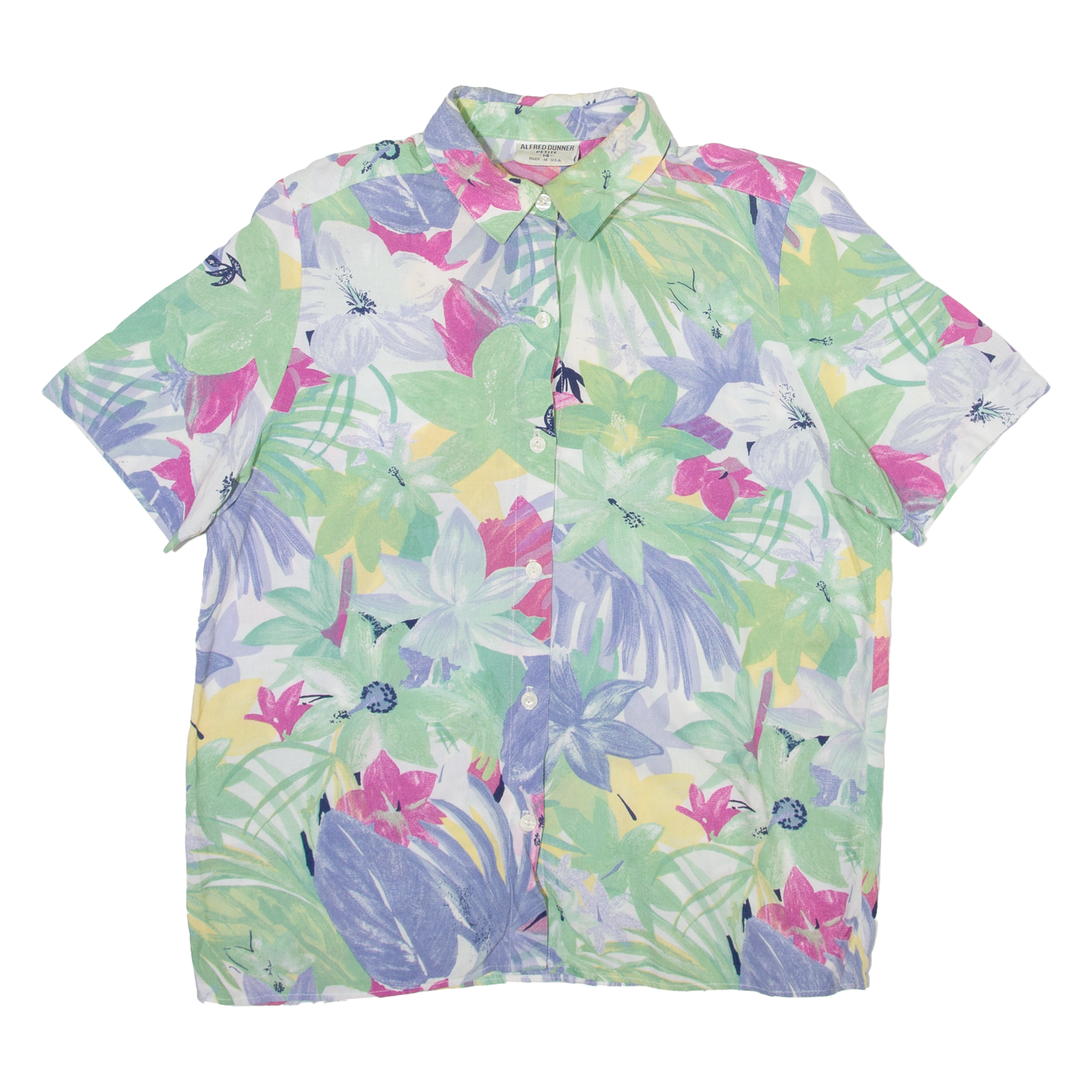 ALFRED DUNNER Petite Padded Shoulders Womens Shirt Green Floral UK 14 Refurbished - N/A refurbished available on Cerqular
