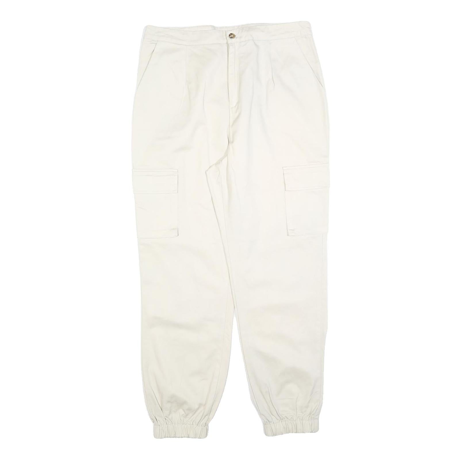 Womens Cotton Blend Slim Cargo Trousers White W32 L28 Elastic Hem Zip Closure Refurbished - N/A refurbished available on Cerqular