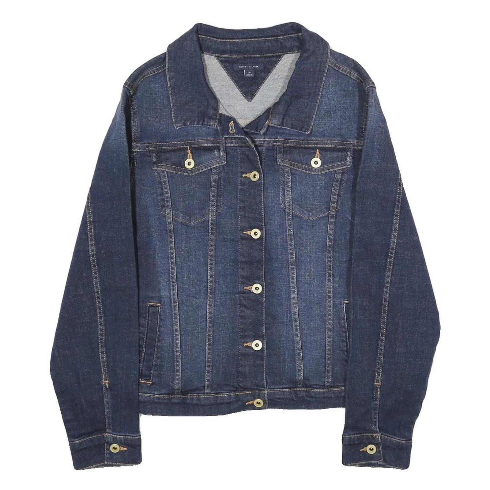 TOMMY HILFIGER Womens Blue Denim Jacket L Cotton Button Plain Classic Fit Refurbished - N/A refurbished available on Cerqular