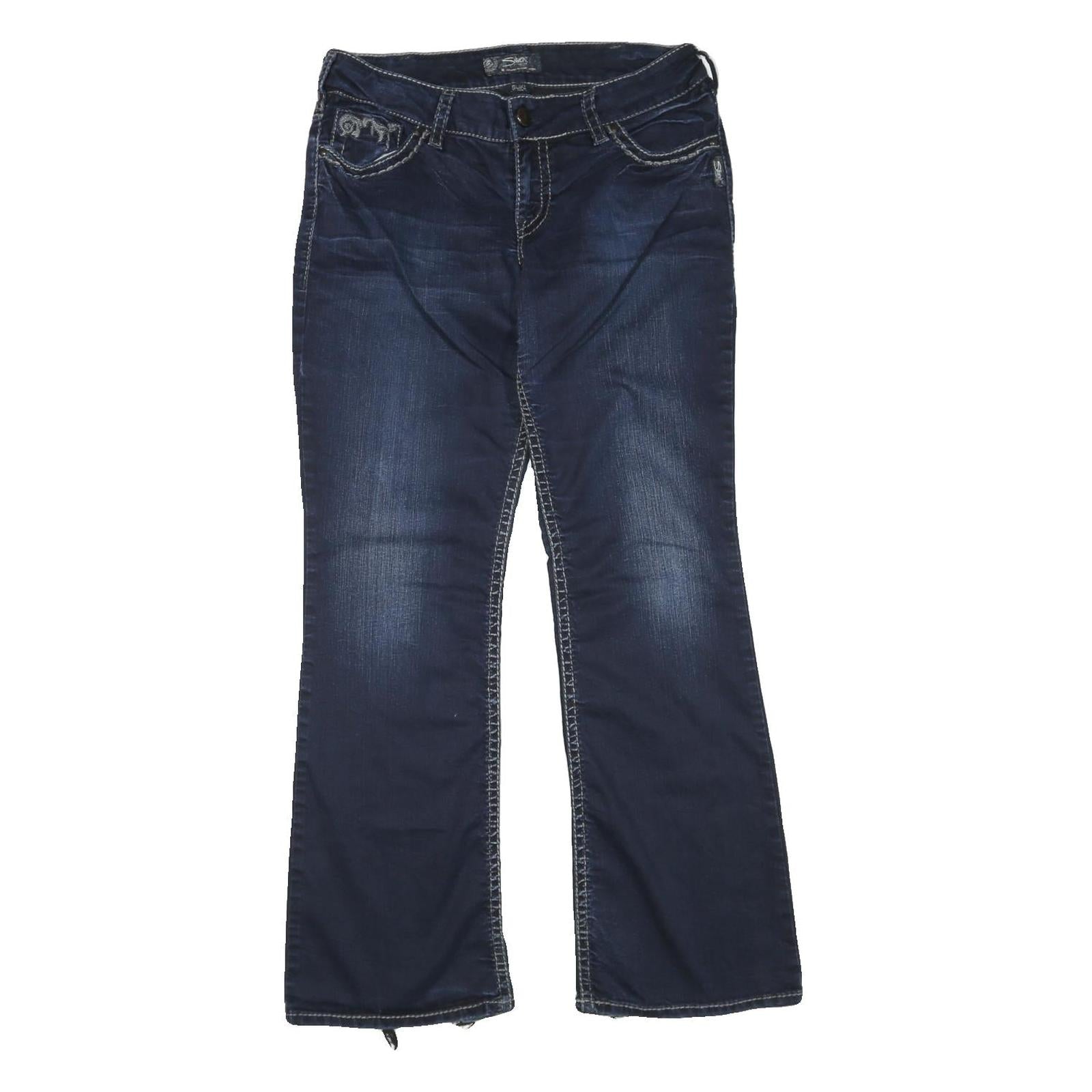 SILVER Womens Regular Fit Dark Blue Denim Straight Jeans W34 L32 Embroidered Refurbished - N/A refurbished available on Cerqular