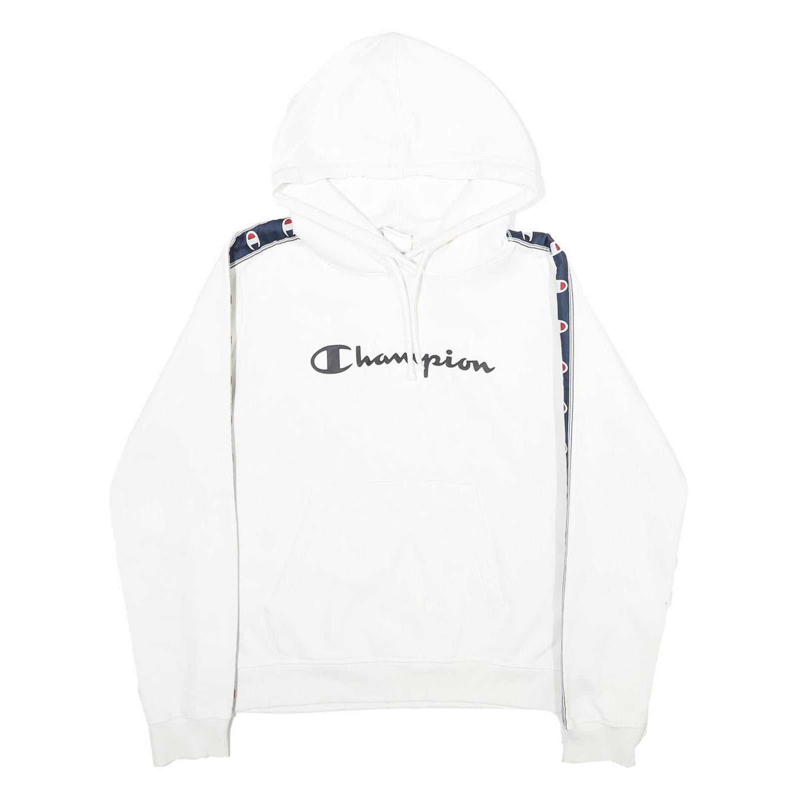 CHAMPION Mens White & Navy Logo Tape Pullover Hoodie M Cotton Blend Refurbished - N/A refurbished available on Cerqular