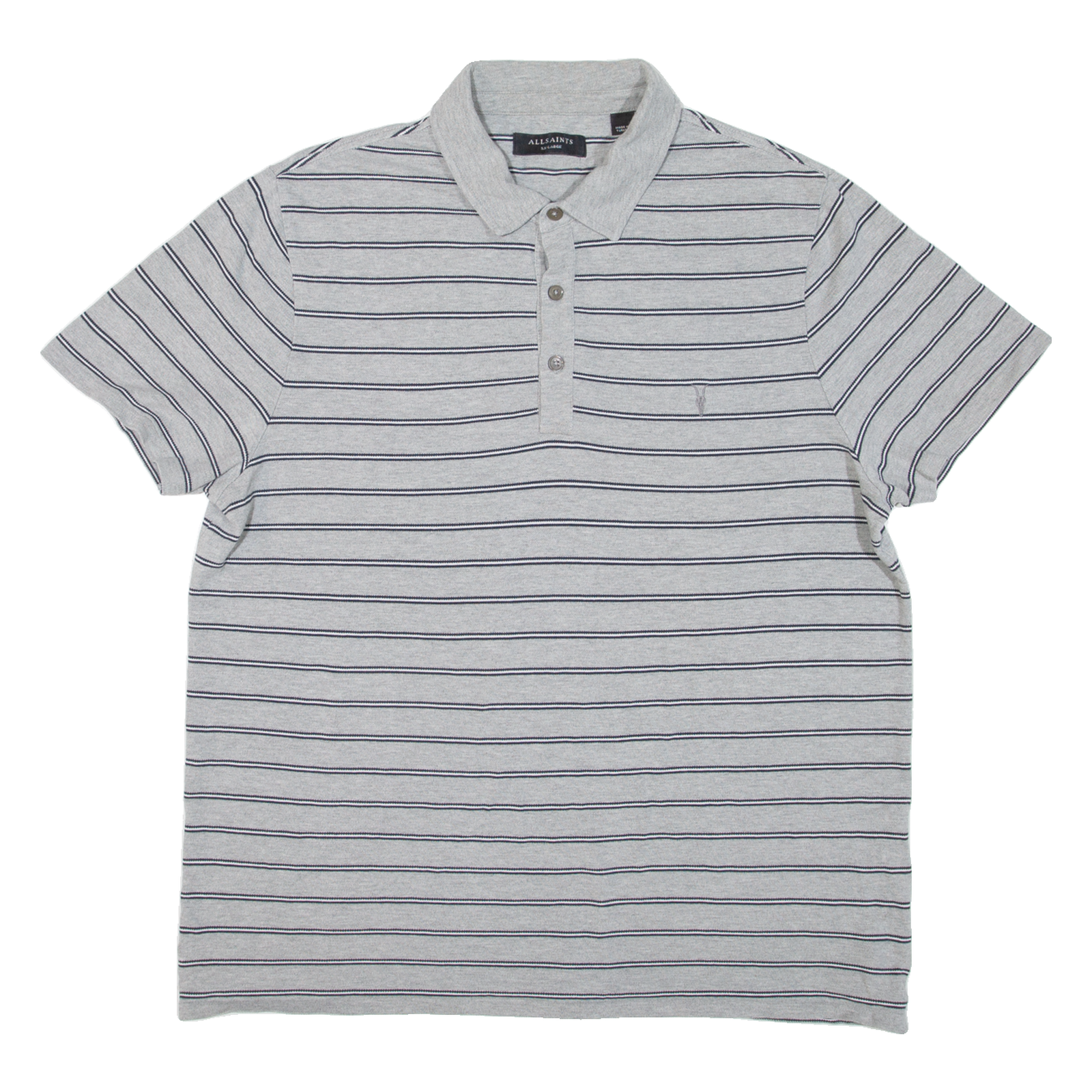 ALL SAINTS Mens Polo Shirt Grey Striped 2XL Refurbished - N/A refurbished available on Cerqular