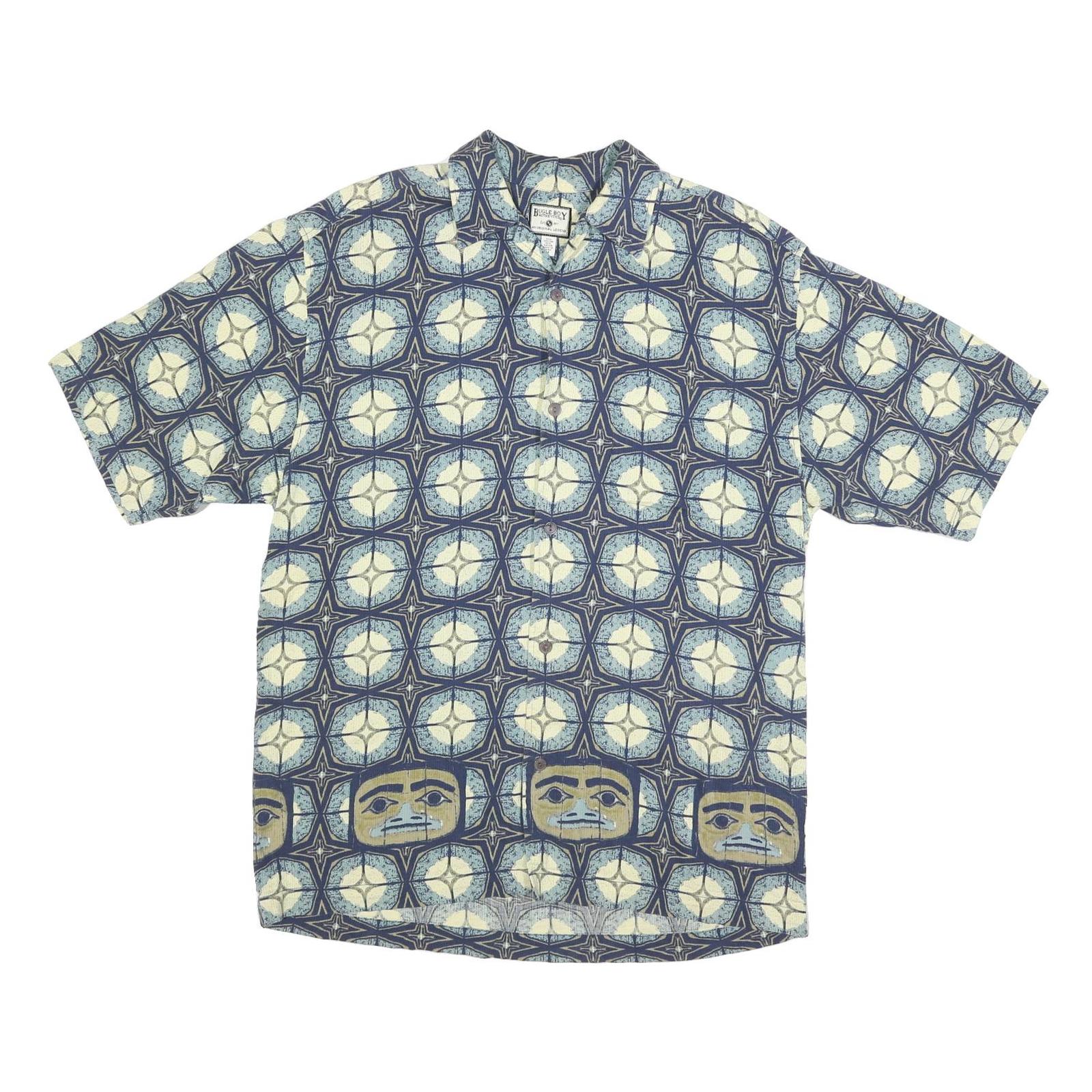 BUGLE BOY Mens Blue & Cream Abstract Pattern Short Sleeve Shirt M Summer Casual Refurbished - N/A refurbished available on Cerqular