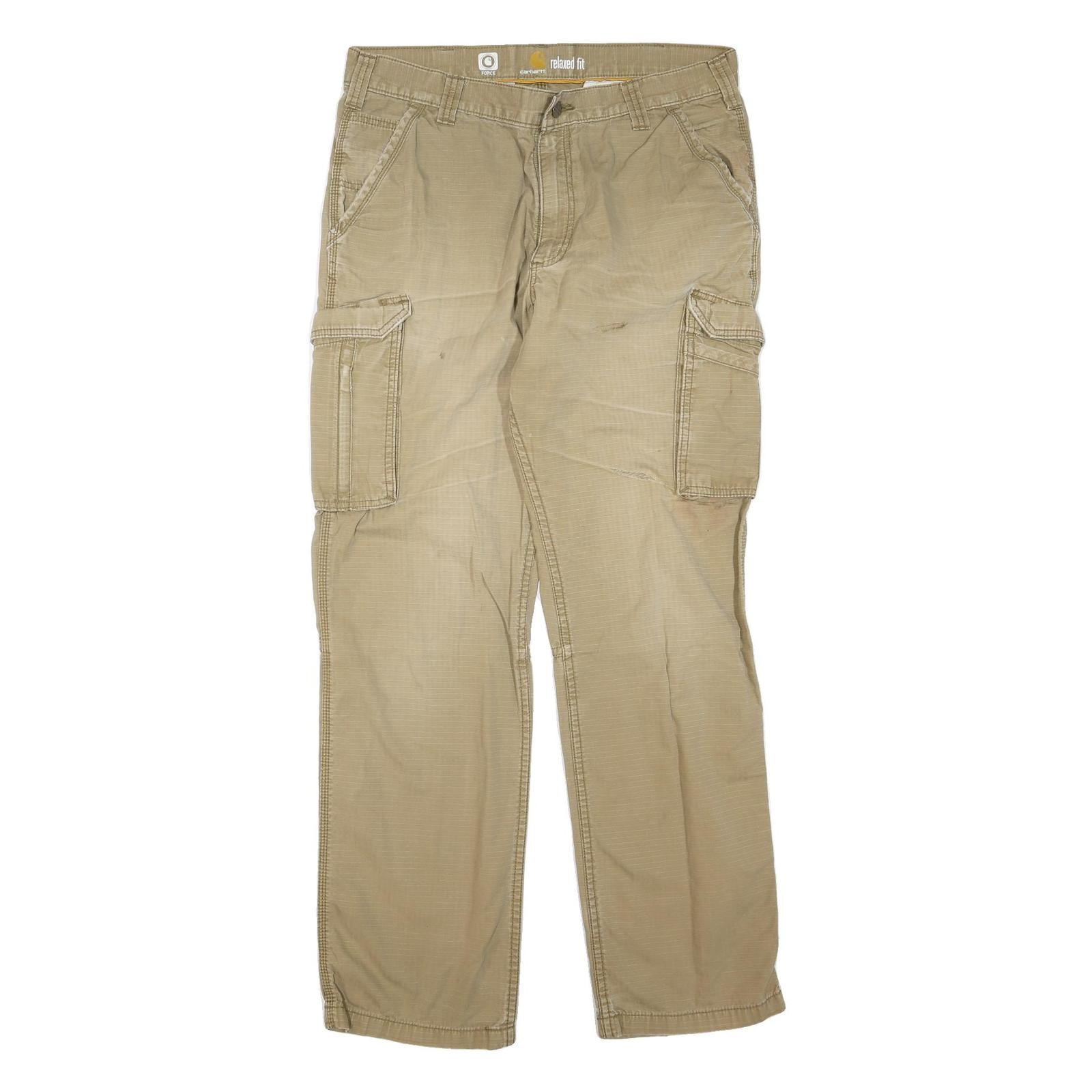 CARHARTT Mens Regular Fit Beige Cargo Cotton Blend Trousers W36 L34 Durable Refurbished - N/A refurbished available on Cerqular