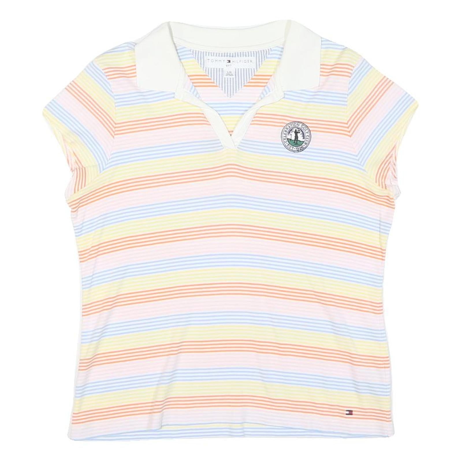 Buy TOMMY HILFIGER Womens White & Pastel Striped Short Sleeve Polo Shirt L Cotton Refurbished - $38.99 TOMMY HILFIGER Womens White & Pastel Striped Short Sleeve Polo Shirt L Cotton Refurbished - N/A refurbished available on Cerqular
