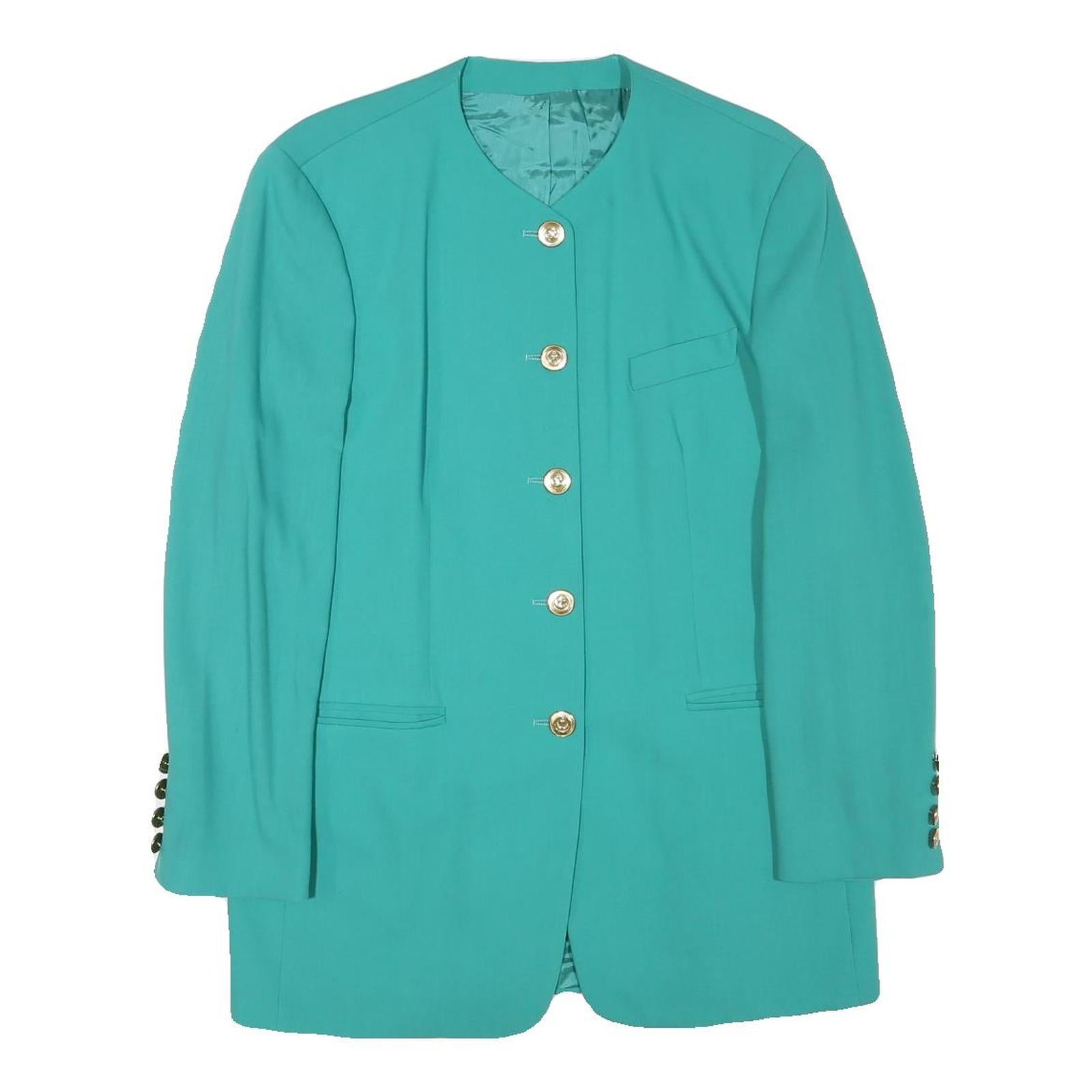 GOLDIX Womens Turquoise Button Jacket M Polyester Blend Plain Elegant Classic Refurbished - N/A refurbished available on Cerqular