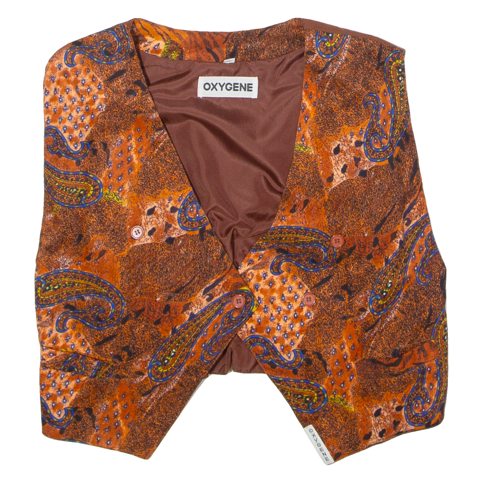 OXYGENE Womens Blazer Waistcoat Orange Viscose 90s Paisley M Refurbished - N/A refurbished available on Cerqular