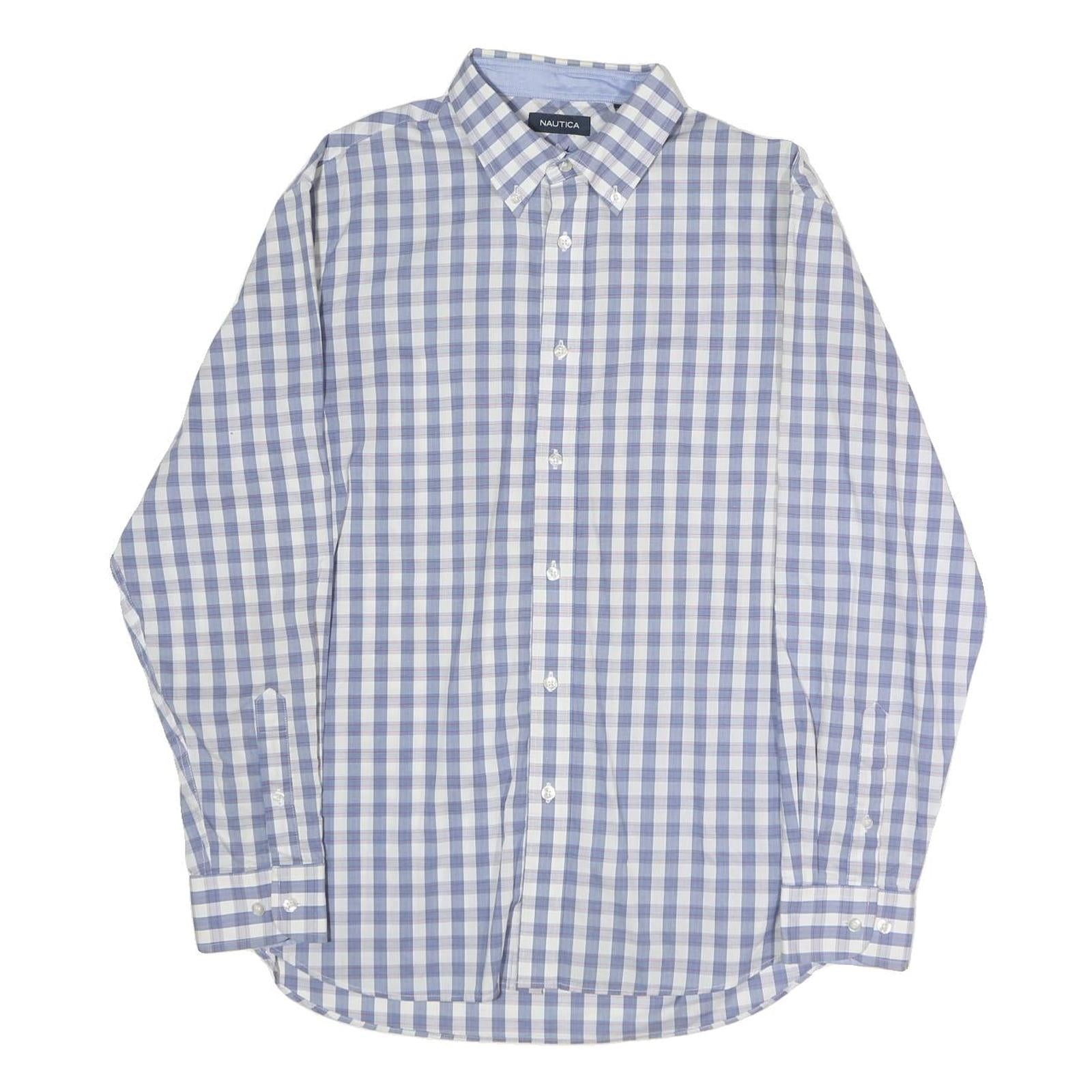 NAUTICA Mens Blue & White Check Shirt L Cotton Blend Button Down Collar Long Refurbished - N/A refurbished available on Cerqular