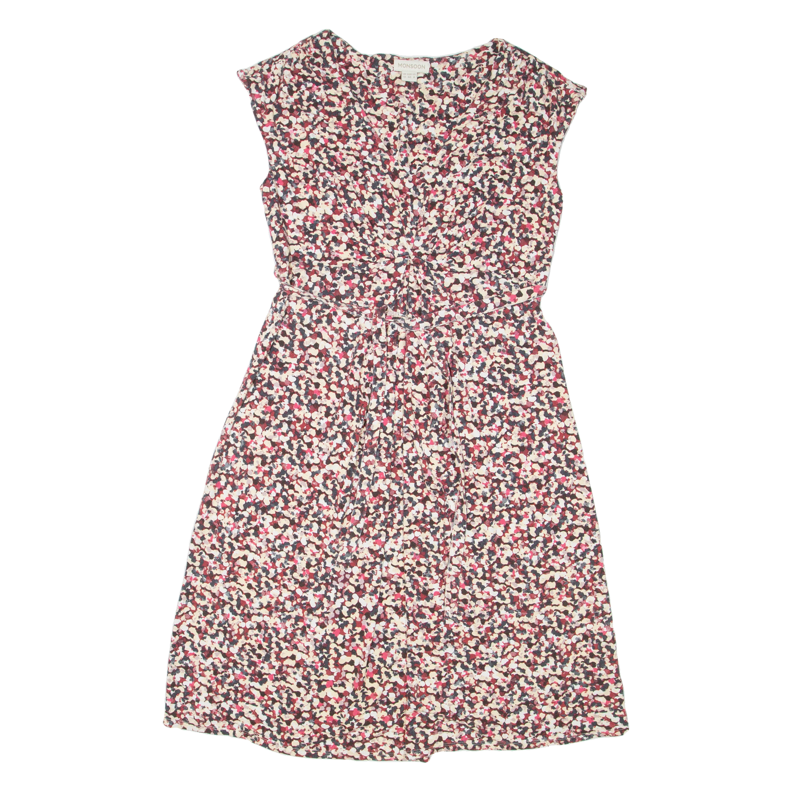 MONSOON Womens Day Dress Beige Viscose Floral Short Sleeve Knee Length UK 12 Refurbished - N/A refurbished available on Cerqular