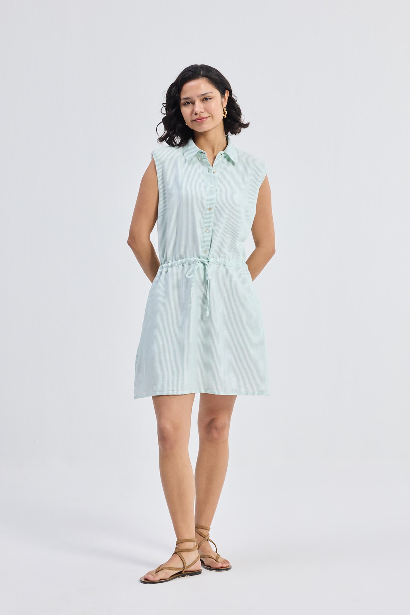 Drawstring Shirt Dress in Stripes | Color: Parallel Paths | Size: M Refurbished - Resistor (Note: This is a generic term for an electronic component, refurbished available on Cerqular
