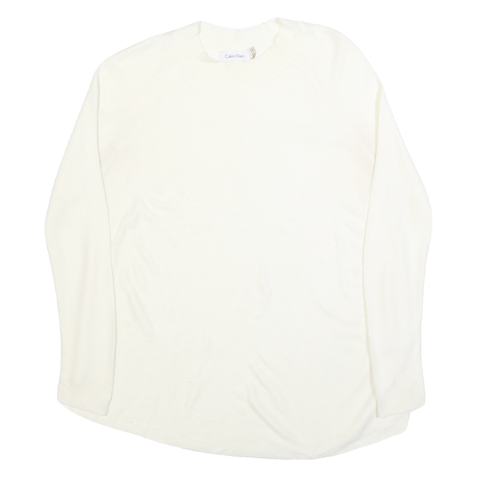 CALVIN KLEIN Womens White Plain Acrylic Jumper Crew Neck Basic Knit L Soft Refurbished - N/A refurbished available on Cerqular