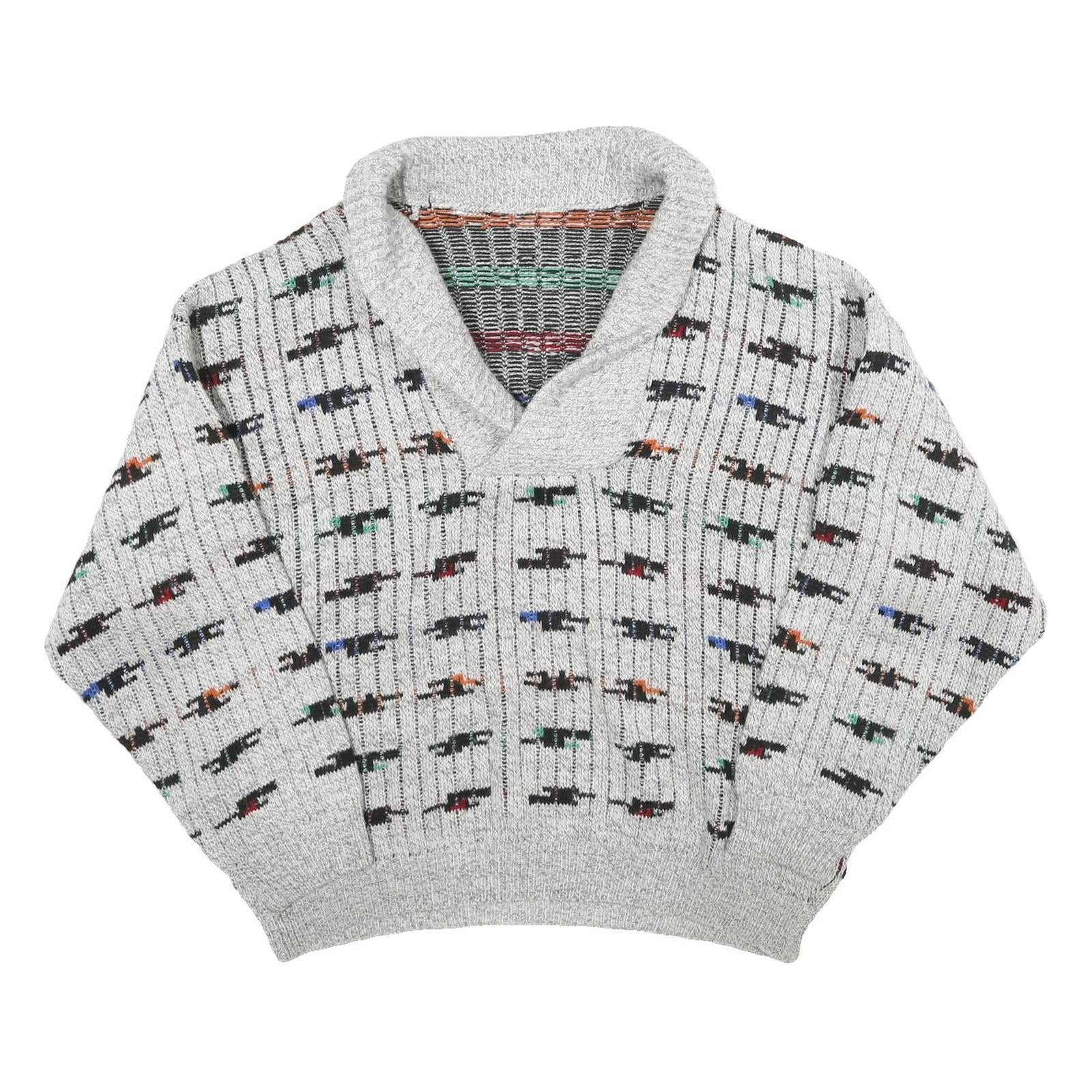 Mens Grey Patterned Wool Blend Jumper Shawl Collar Chunky Knit XL Winter Wear Refurbished - N/A refurbished available on Cerqular