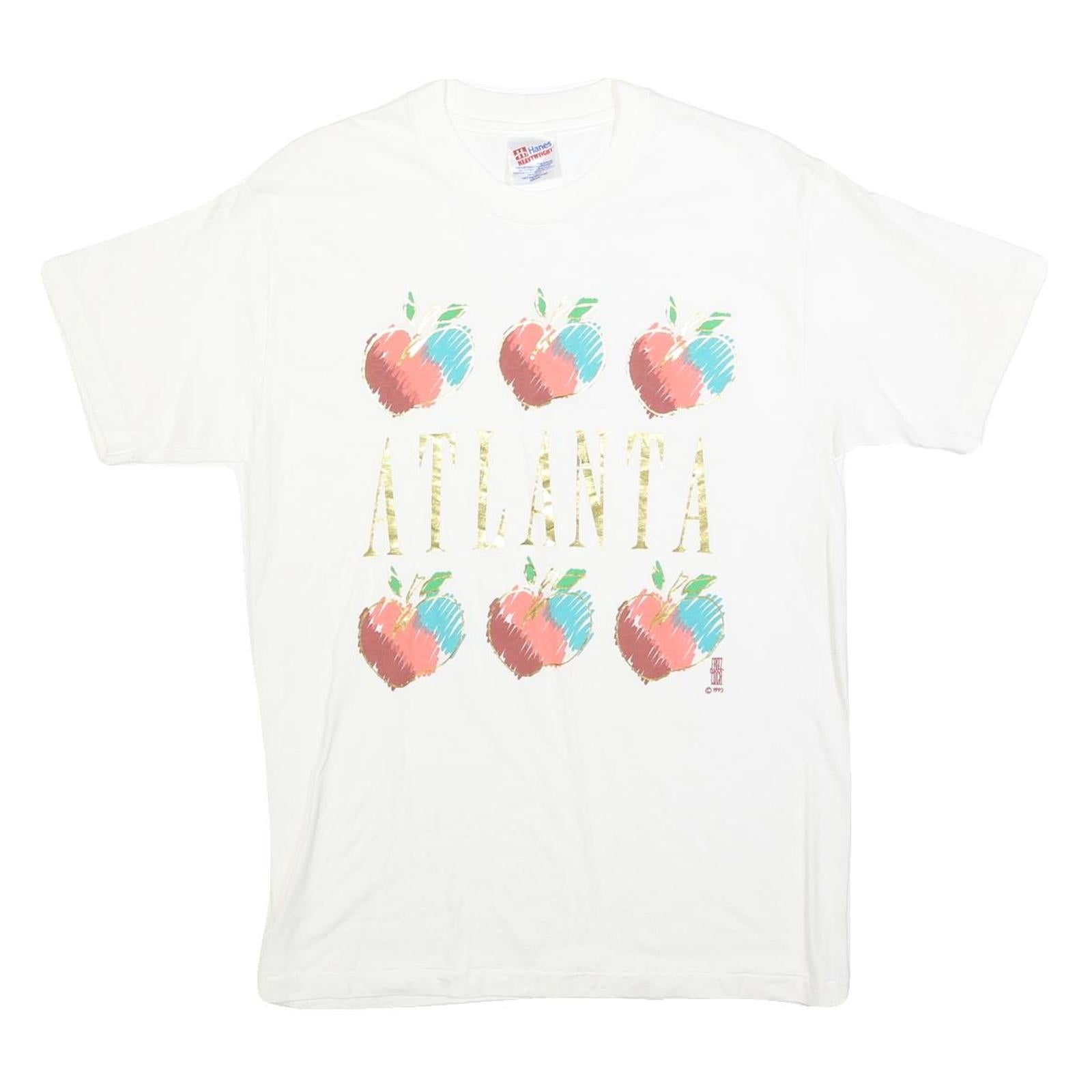 HANES Mens White Cotton Blend Atlanta Graphic T-Shirt M Short Sleeve Crew Neck Refurbished - N/A refurbished available on Cerqular