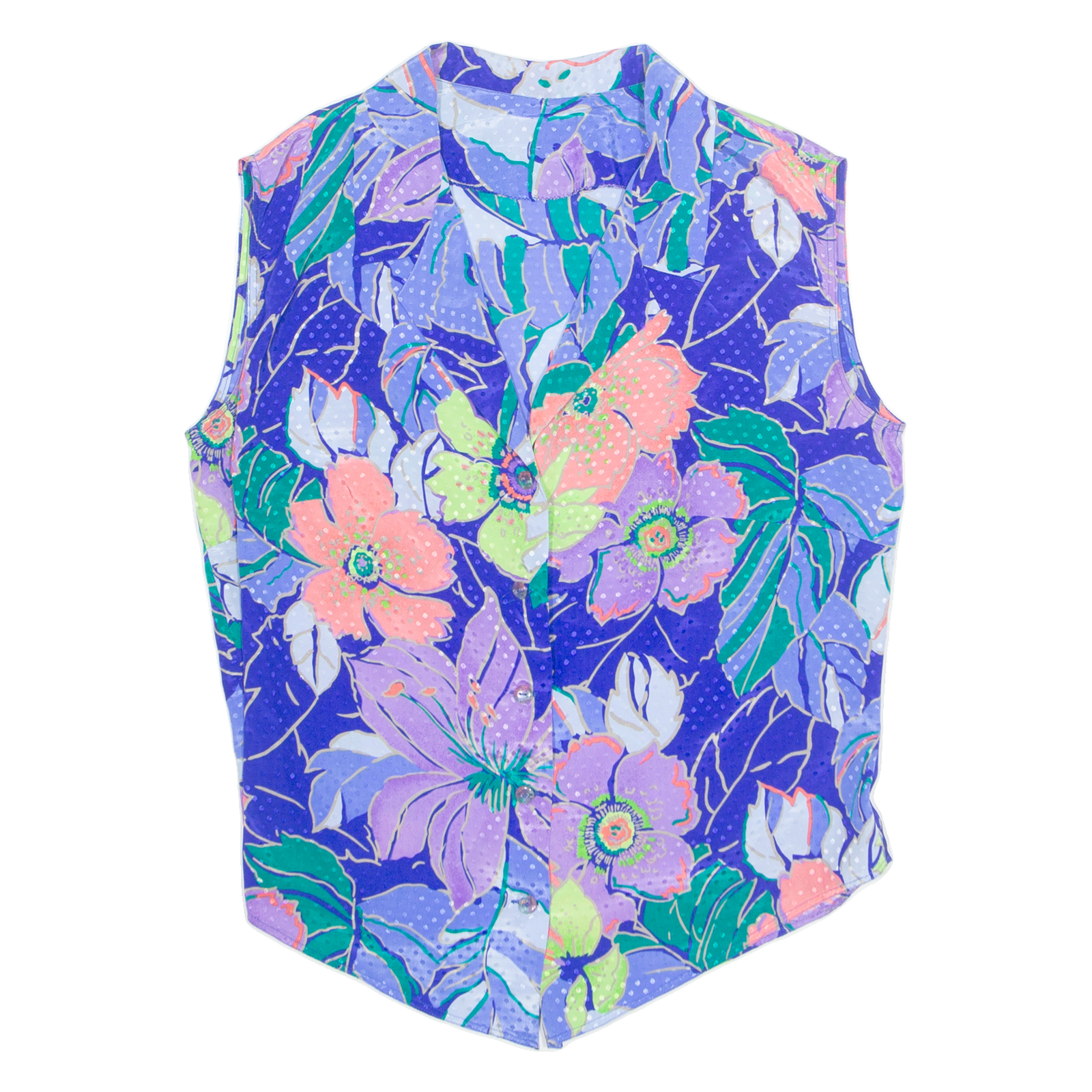 Womens Printed Shirt Blue Collared Sleeveless Floral M Refurbished - N/A refurbished available on Cerqular