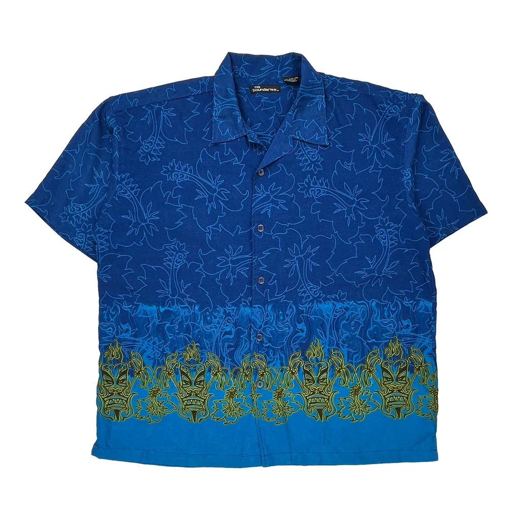 No Boundaries Hawaiian Shirt - XL Blue Polyester Refurbished - Thrifted (note: this is a term often used to describe second- refurbished available on Cerqular