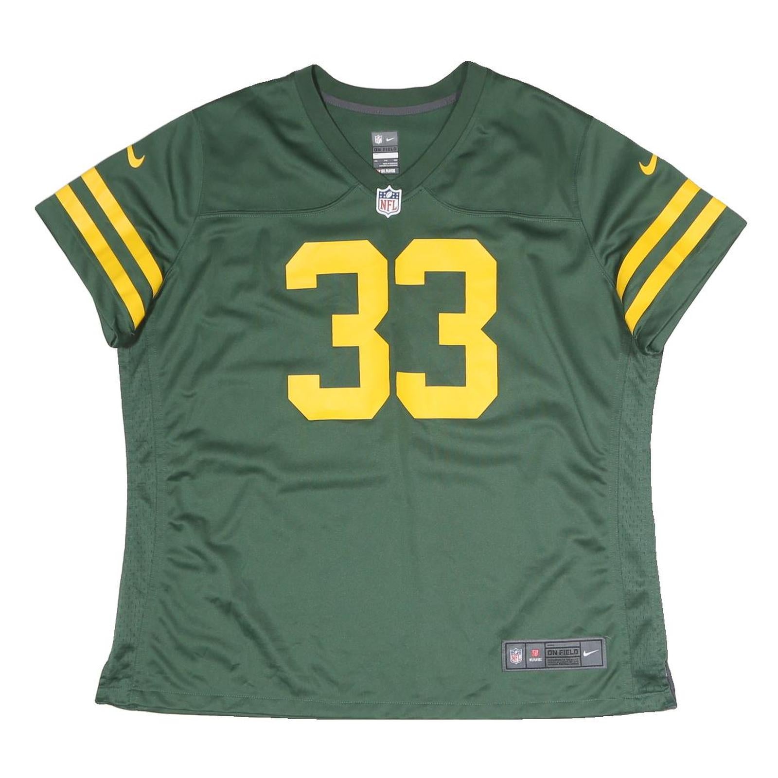 NIKE Womens Green & Yellow Sports Football T-Shirt 2XL Short Sleeve V-Neck NFL Refurbished - N/A refurbished available on Cerqular