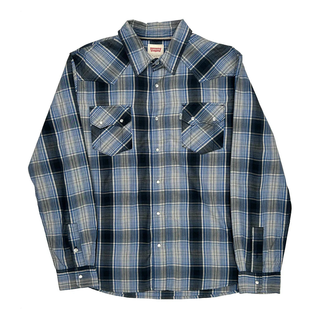 Levis Checked Flannel Shirt - Large Grey Cotton Refurbished - Thrifted (note: this is a term often used to describe second- refurbished available on Cerqular