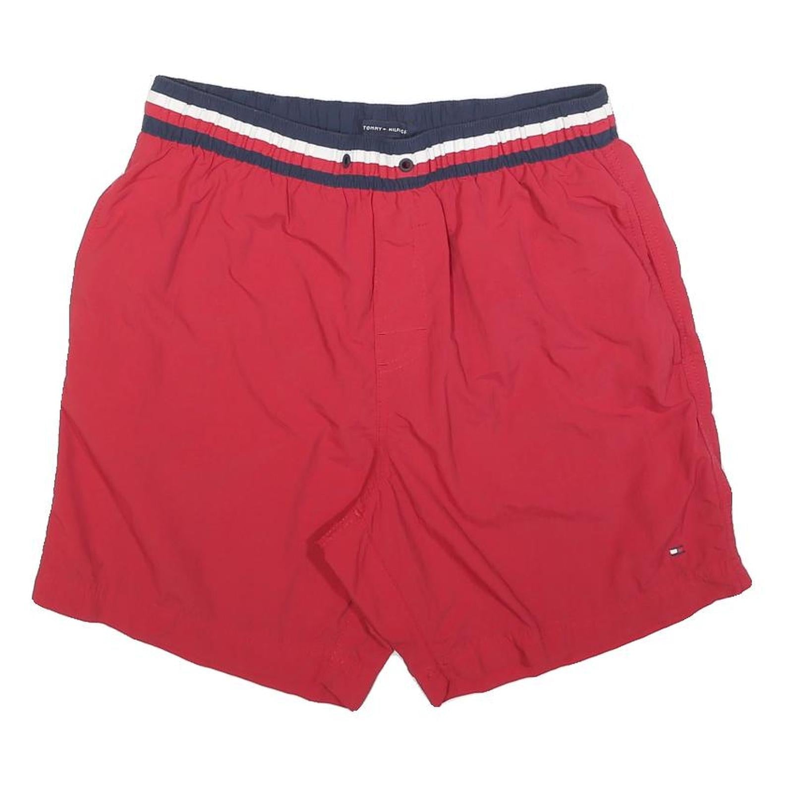 TOMMY HILFIGER Mens Red Casual Shorts L W30 Elastic Waistband Logo Refurbished - N/A refurbished available on Cerqular