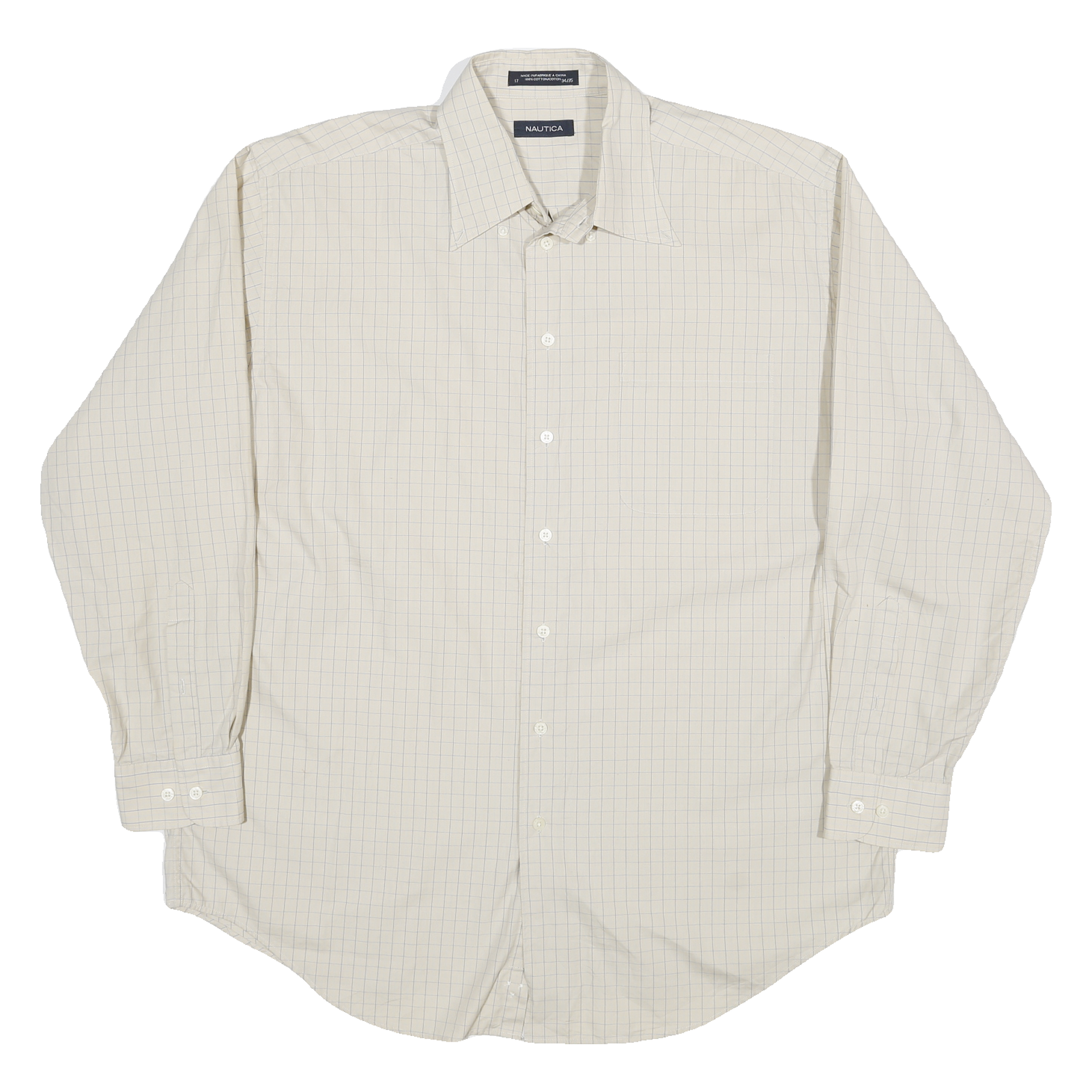 NAUTICA Mens Cream & Blue Check Shirt L Button Collar Cotton Blend Casual Refurbished - N/A refurbished available on Cerqular