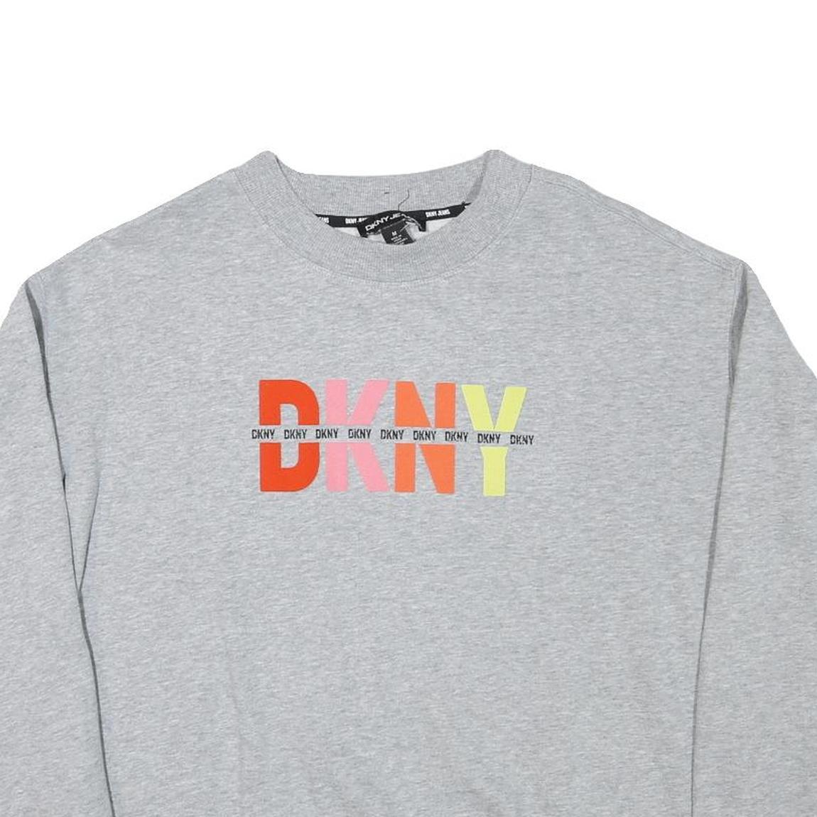DKNY Mens Grey Cotton Blend Crew Neck M Sweatshirt Colour Block Logo Pullover Refurbished - N/A refurbished available on Cerqular