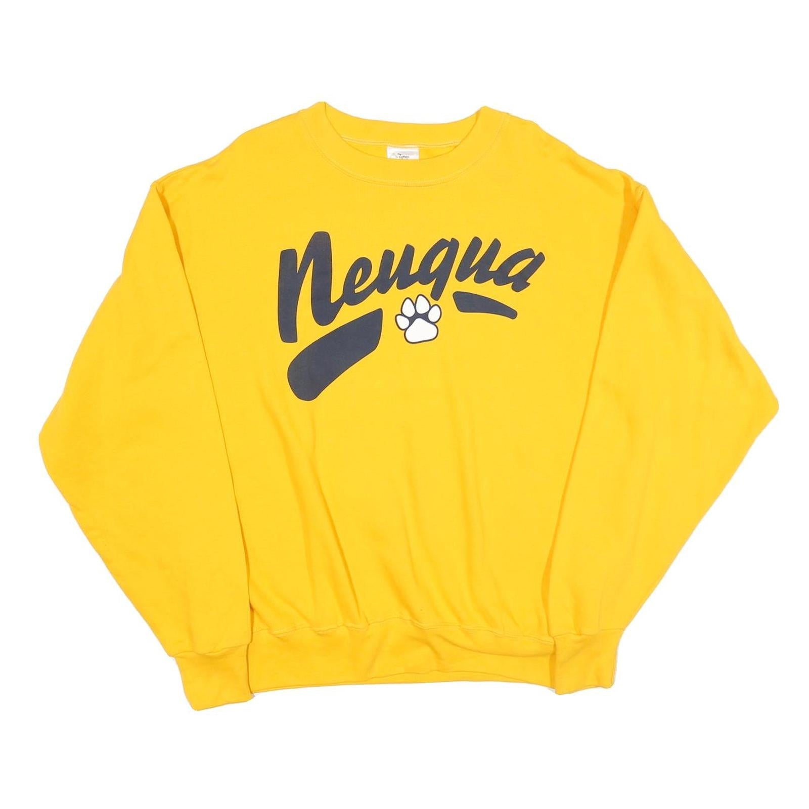 THE COTTON EXCHANGE Mens Yellow Crew Neck L Pullover Sweatshirt Neugua Print Refurbished - N/A refurbished available on Cerqular