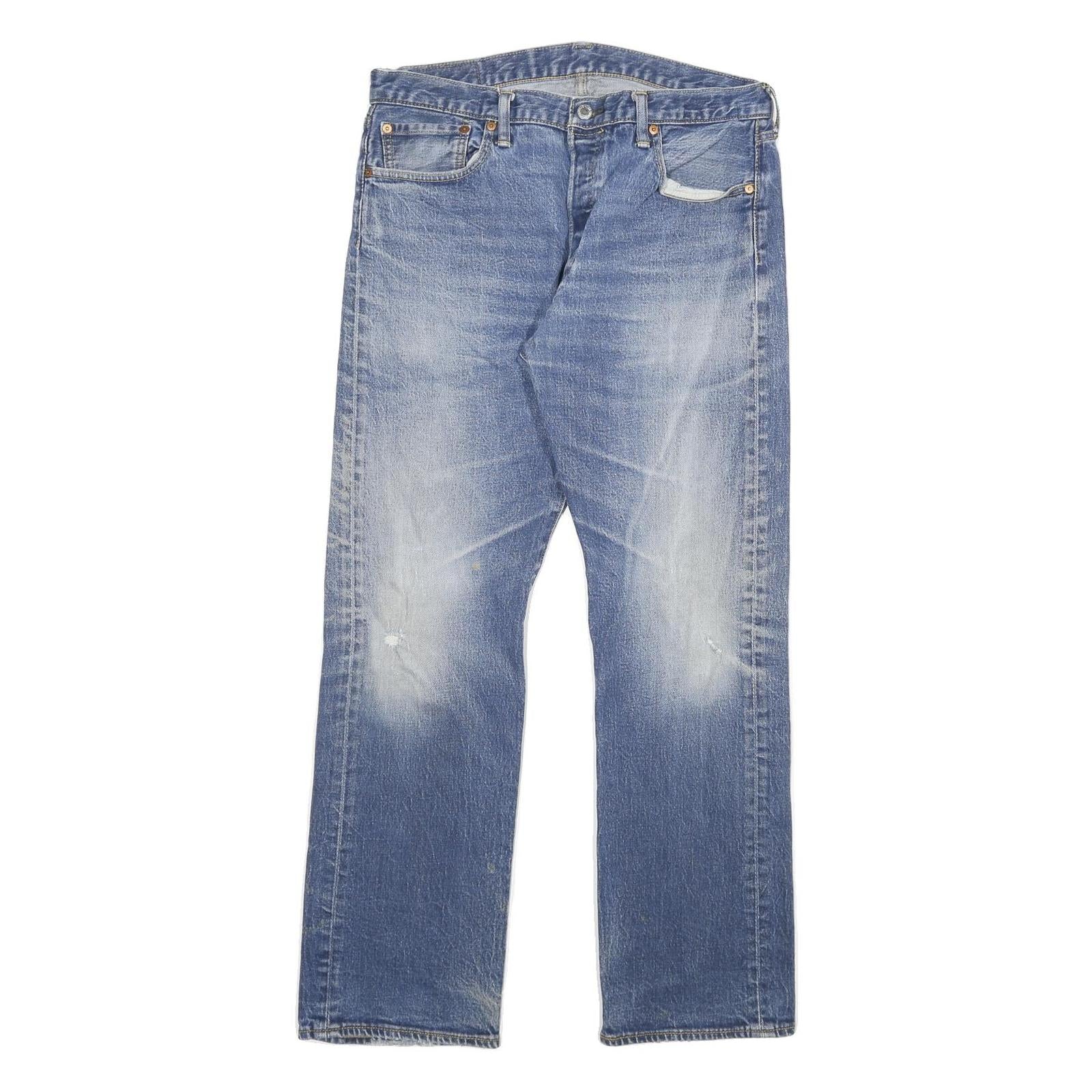 LEVI'S 501 Mens Blue Regular Straight Denim Medium W34 L32 Button Closure Jeans Refurbished - N/A refurbished available on Cerqular