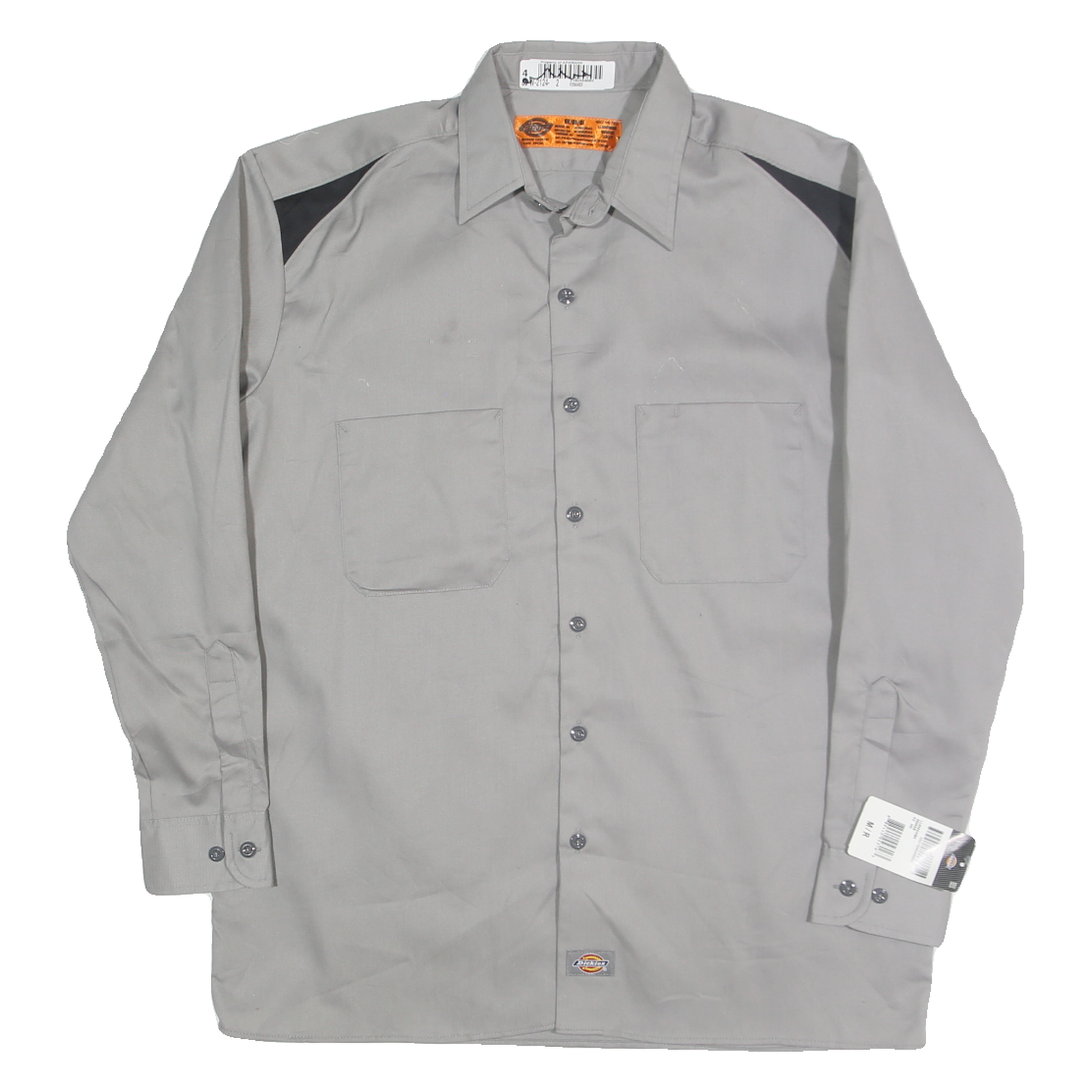 DICKIES Mens Grey & Black Long Sleeve Work Shirt M Durable Cotton Blend Refurbished - N/A refurbished available on Cerqular
