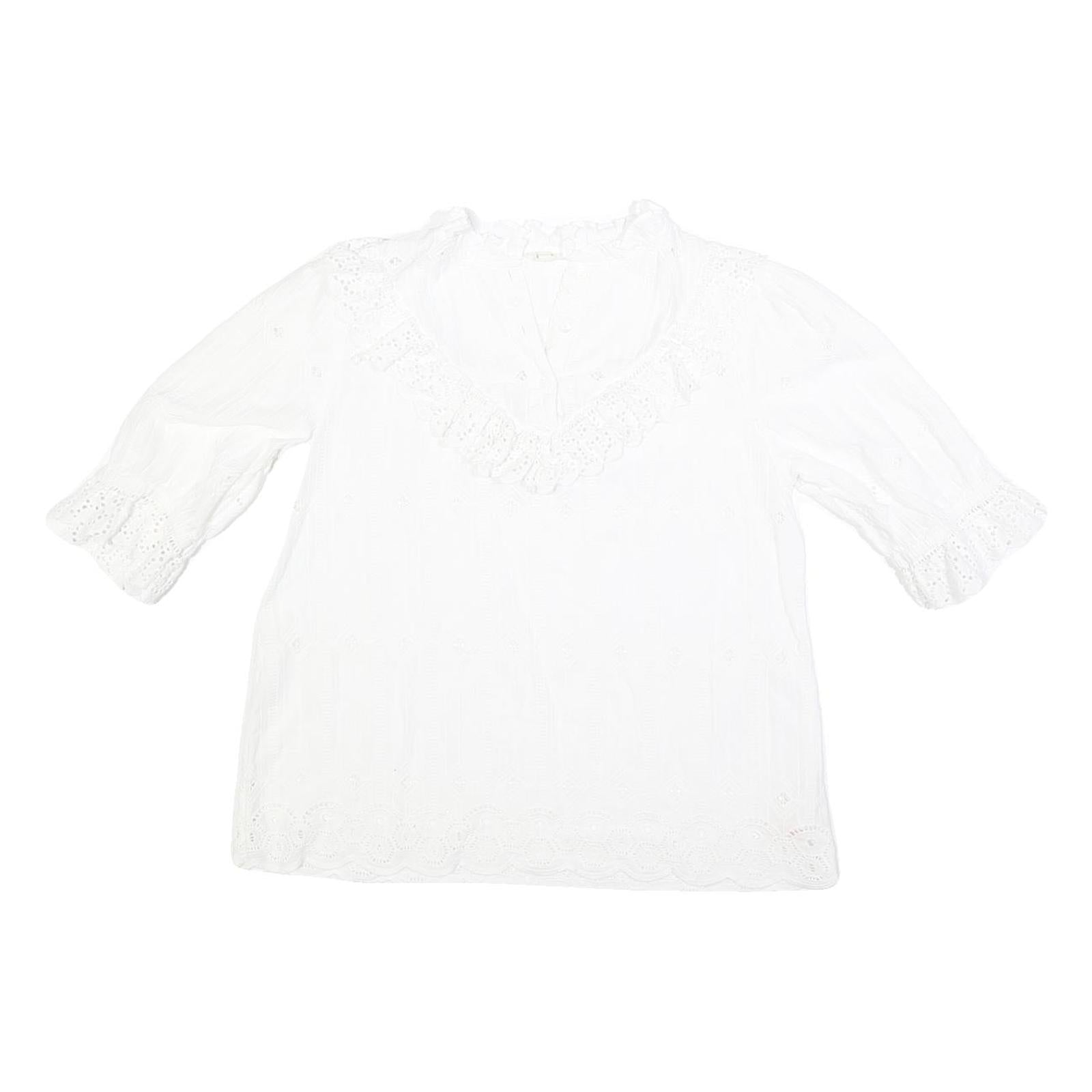 FAT FACE Womens White Lace Trim Cotton Blend Blouse 3/4 Sleeve V Neck UK 10 Refurbished - N/A refurbished available on Cerqular