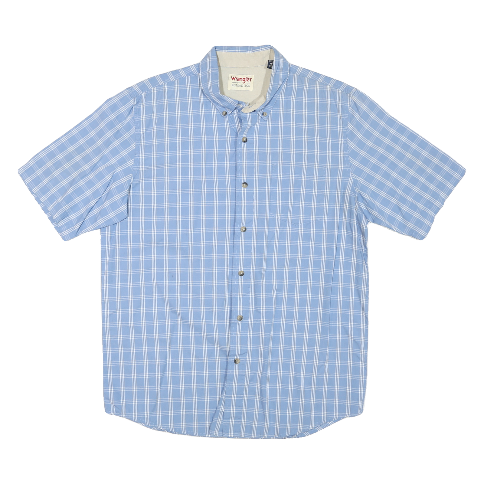 WRANGLER Mens Blue Check Shirt M Cotton Blend Button Collar Short Sleeve Summer Refurbished - N/A refurbished available on Cerqular
