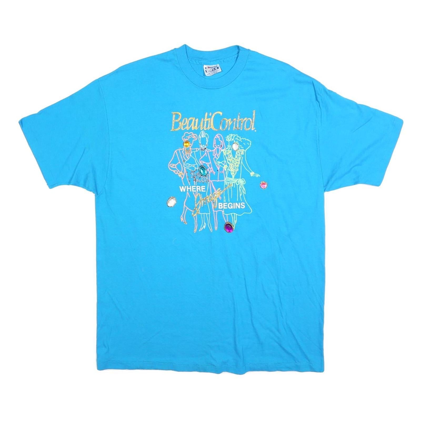 HANES Mens Blue Graphic T-Shirt XL Short Sleeve Crew Neck BeautiControl Design Refurbished - N/A refurbished available on Cerqular