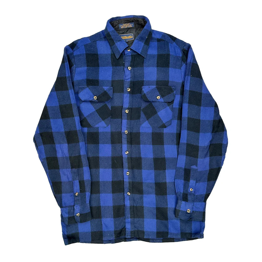 Woodland Checked Flannel Shirt - Medium Blue Acrylic Refurbished - Thrifted (note: this is a term often used to describe second- refurbished available on Cerqular