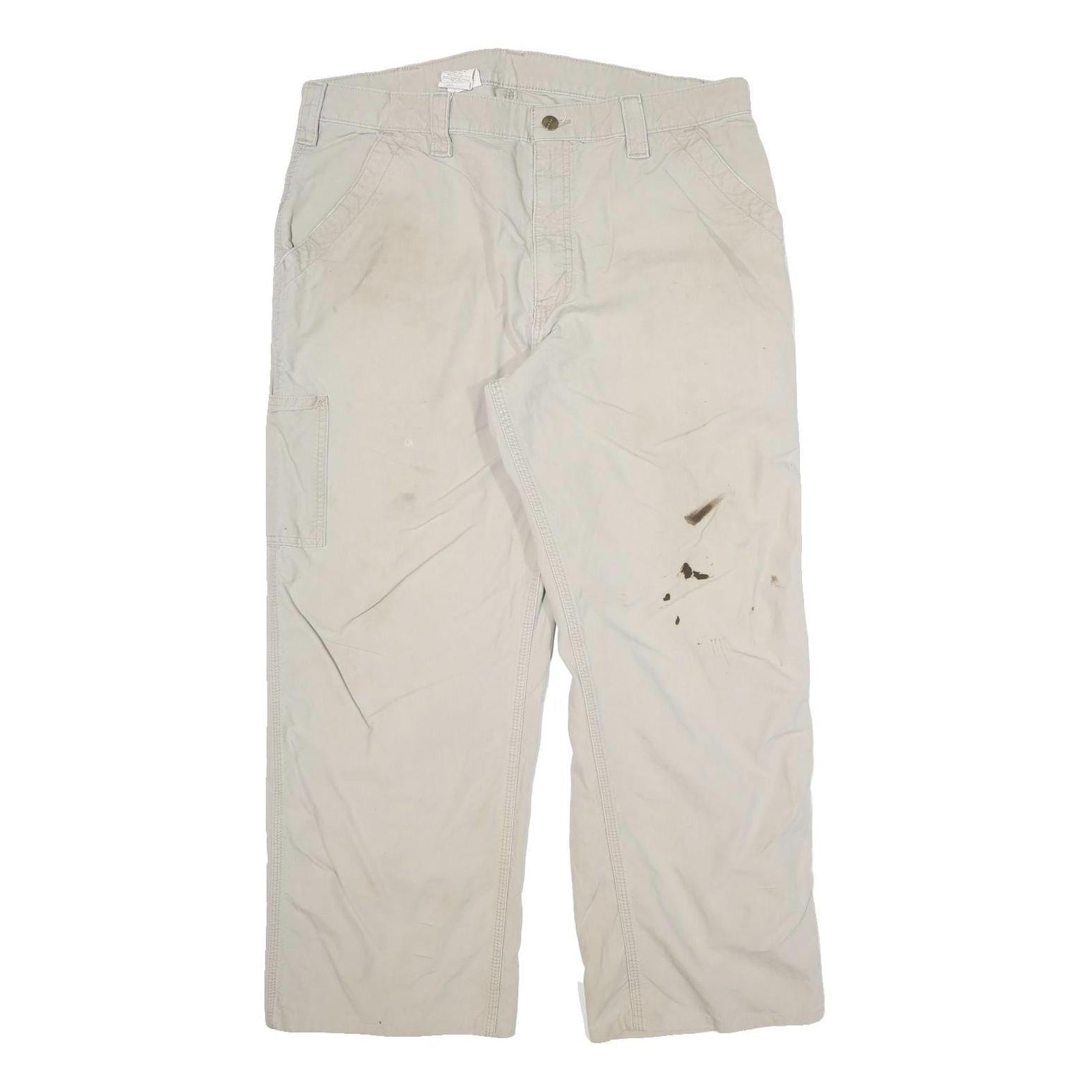 CARHARTT Mens Relaxed Beige Cotton Blend Woven Trousers W36 L27 Straight Refurbished - N/A refurbished available on Cerqular