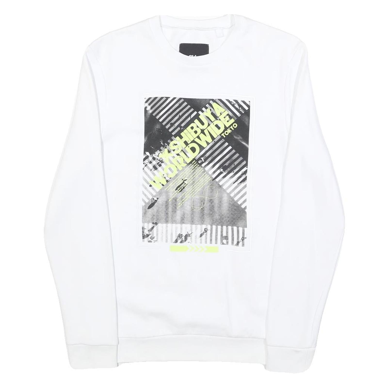 CLOCKHOUSE Mens White Shibuya Worldwide Graphic Crew Neck XS Cotton Sweatshirt Refurbished - N/A refurbished available on Cerqular