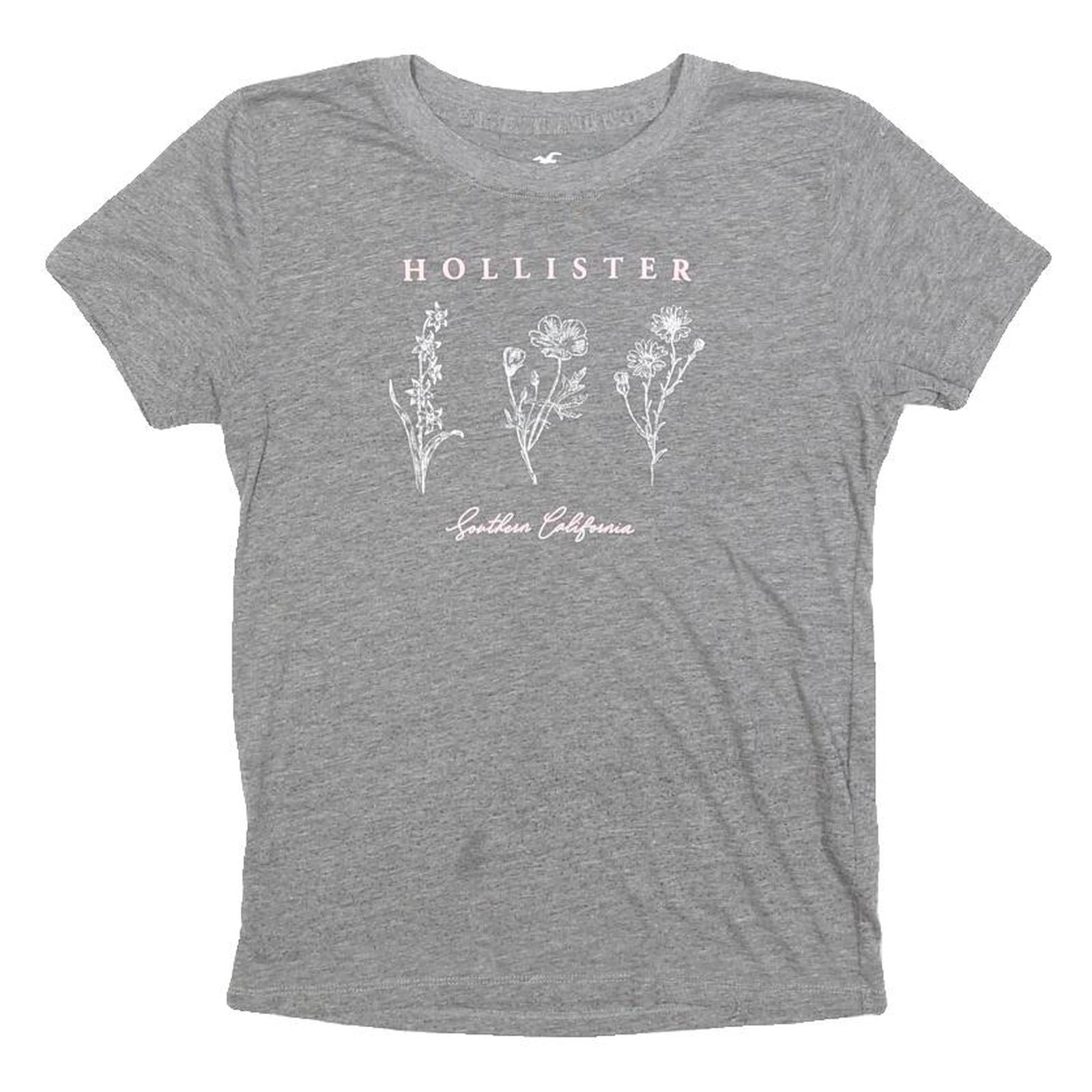 HOLLISTER Womens Grey Floral Print Basic Short Sleeve Crew Neck XS Cotton Blend Refurbished - N/A refurbished available on Cerqular