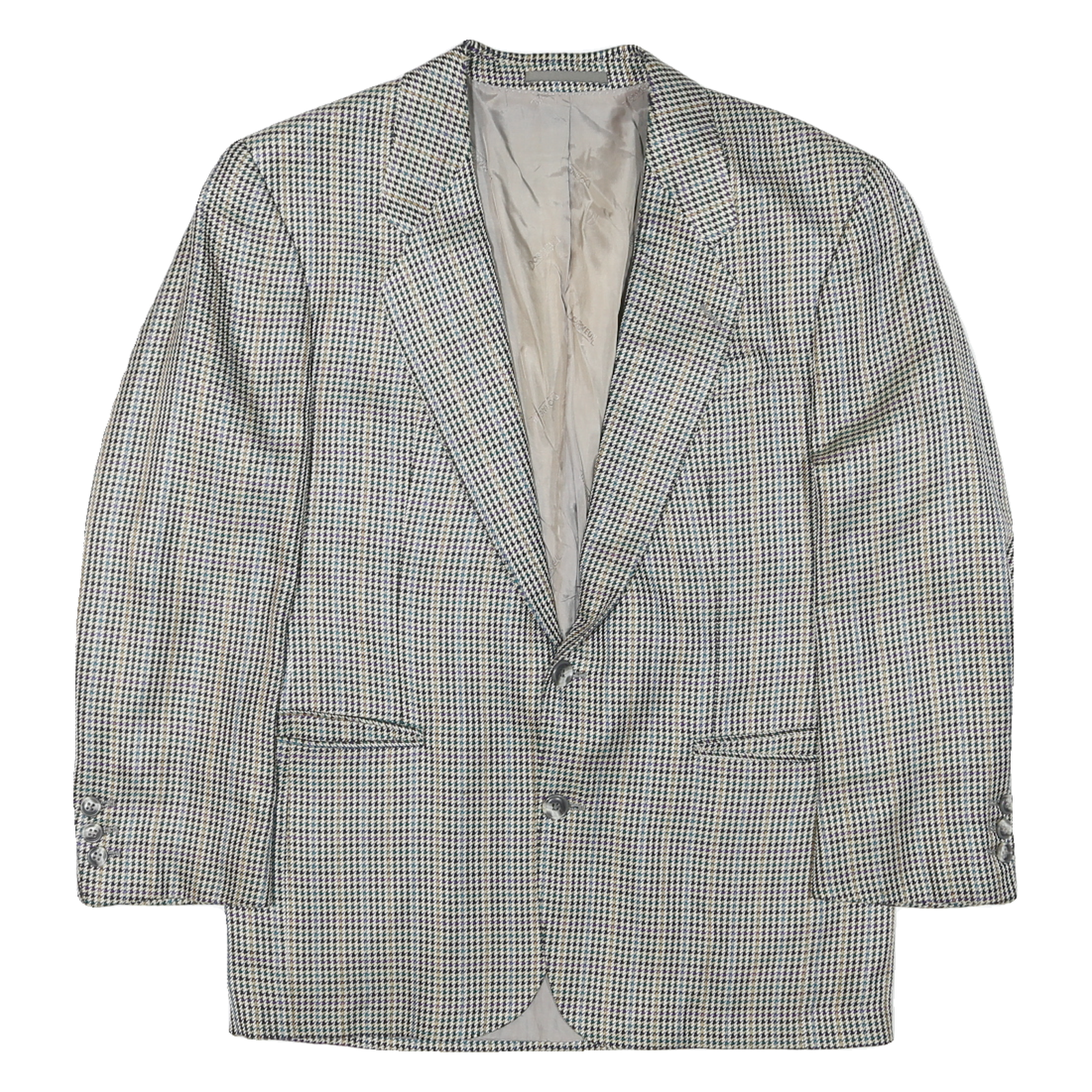 Mens Grey & Black Houndstooth Blazer Jacket M Polyester Blend Classic Button Refurbished - N/A refurbished available on Cerqular