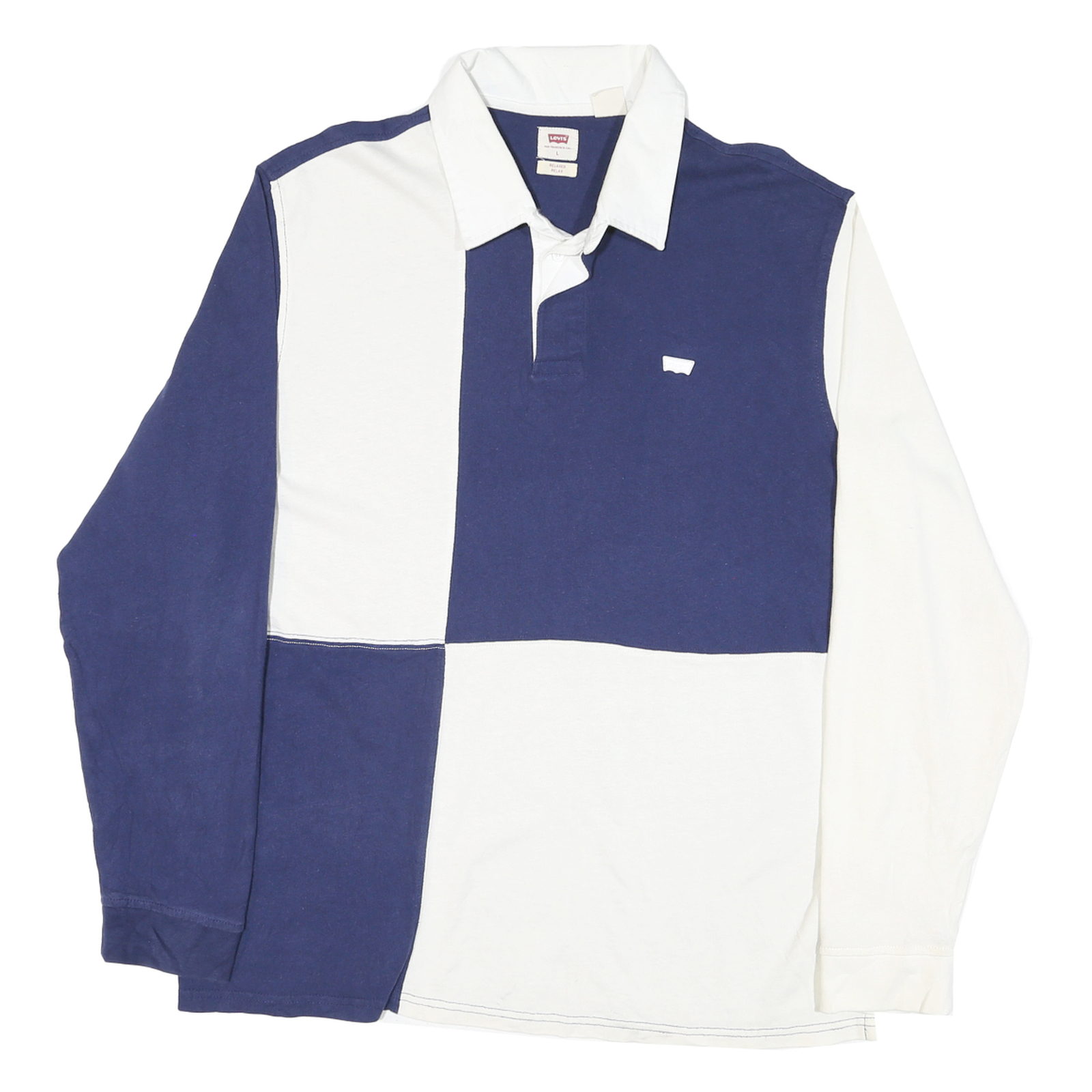 LEVI'S Mens Blue & White Long Sleeve Colourblock Polo Shirt L Cotton Blend Refurbished - N/A refurbished available on Cerqular