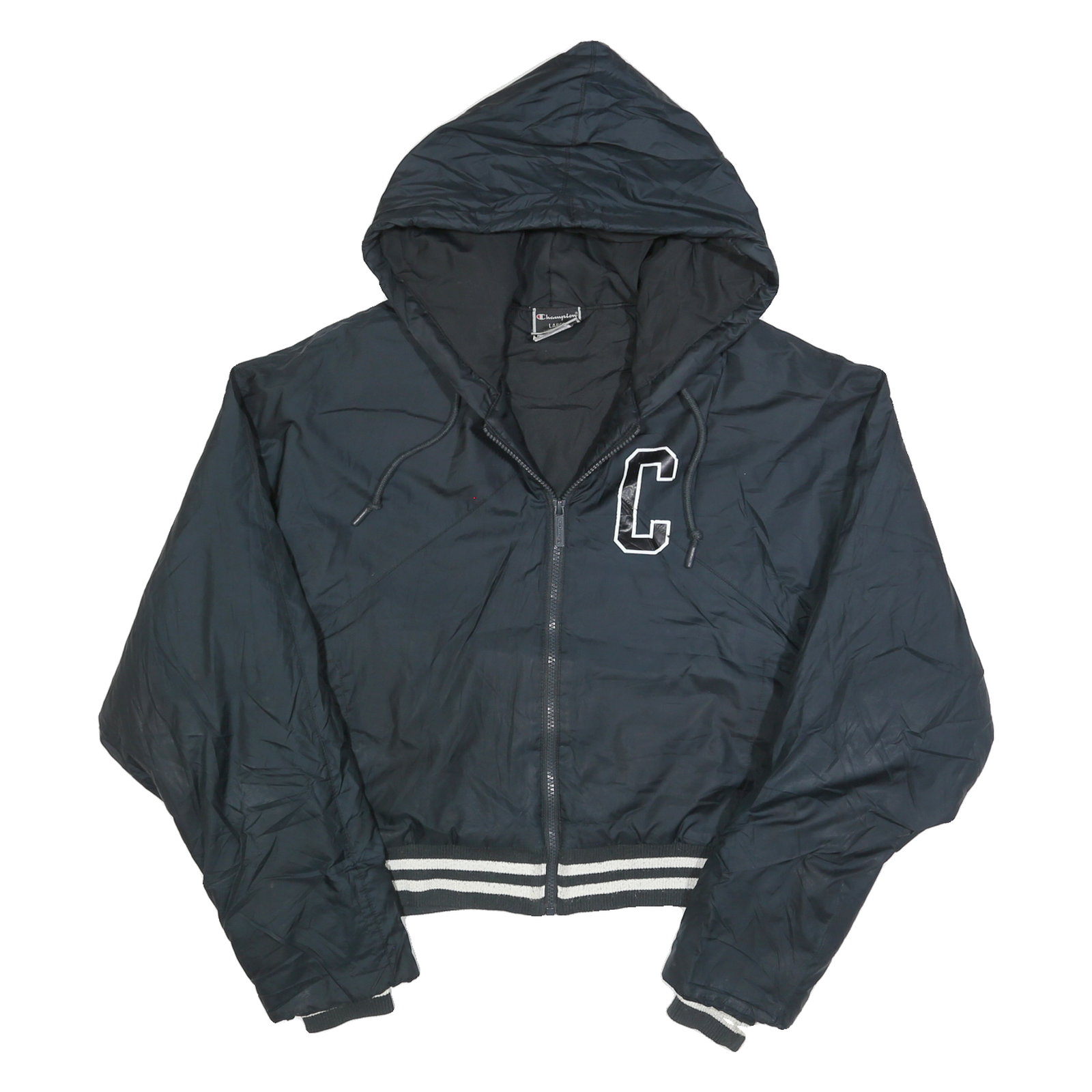 CHAMPION Womens Black Hooded Jacket L Polyester Blend Plain Zip Closure Refurbished - N/A refurbished available on Cerqular