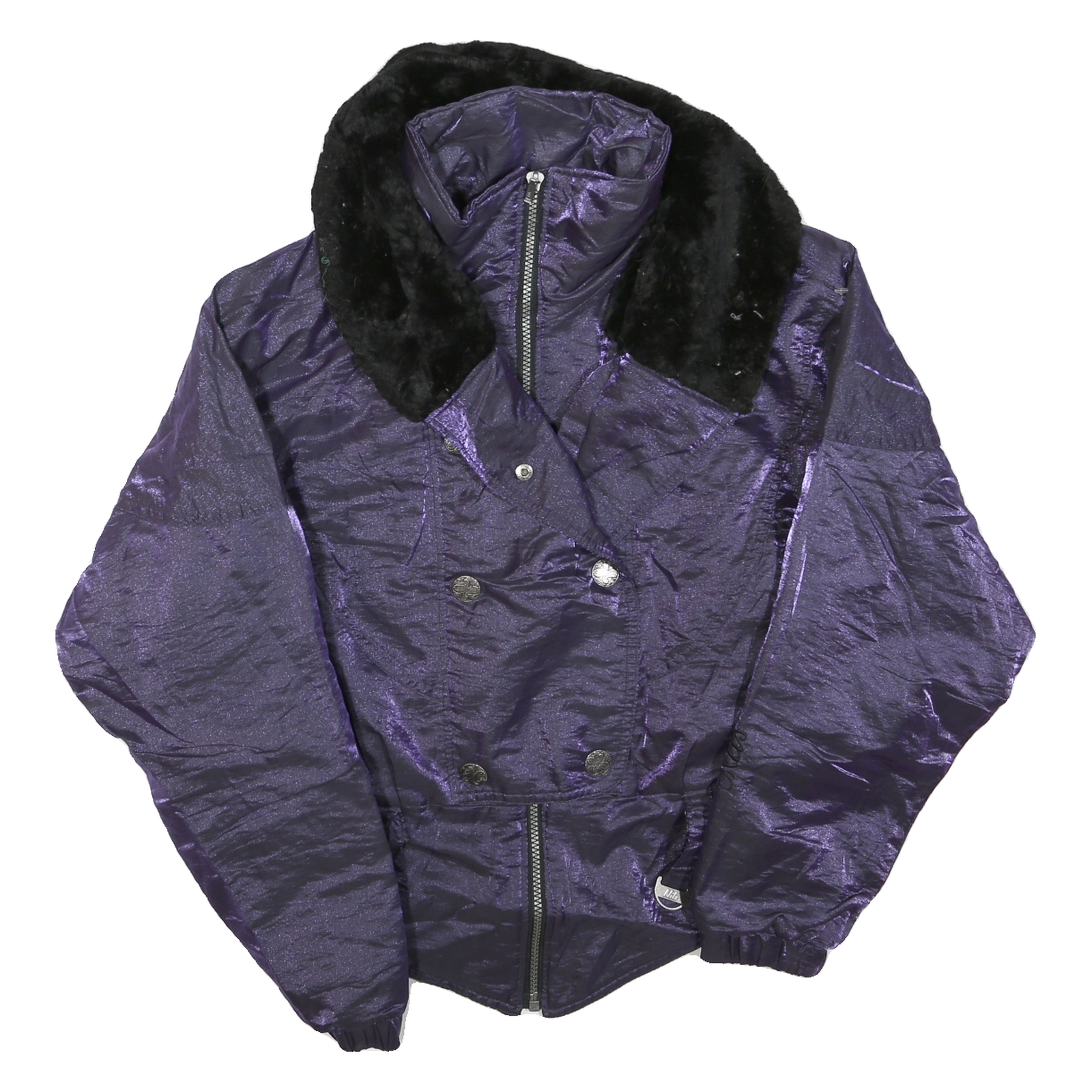 Womens Purple & Black Plain Polyester Blend Jacket M Zip Winter Warm Collar Refurbished - N/A refurbished available on Cerqular