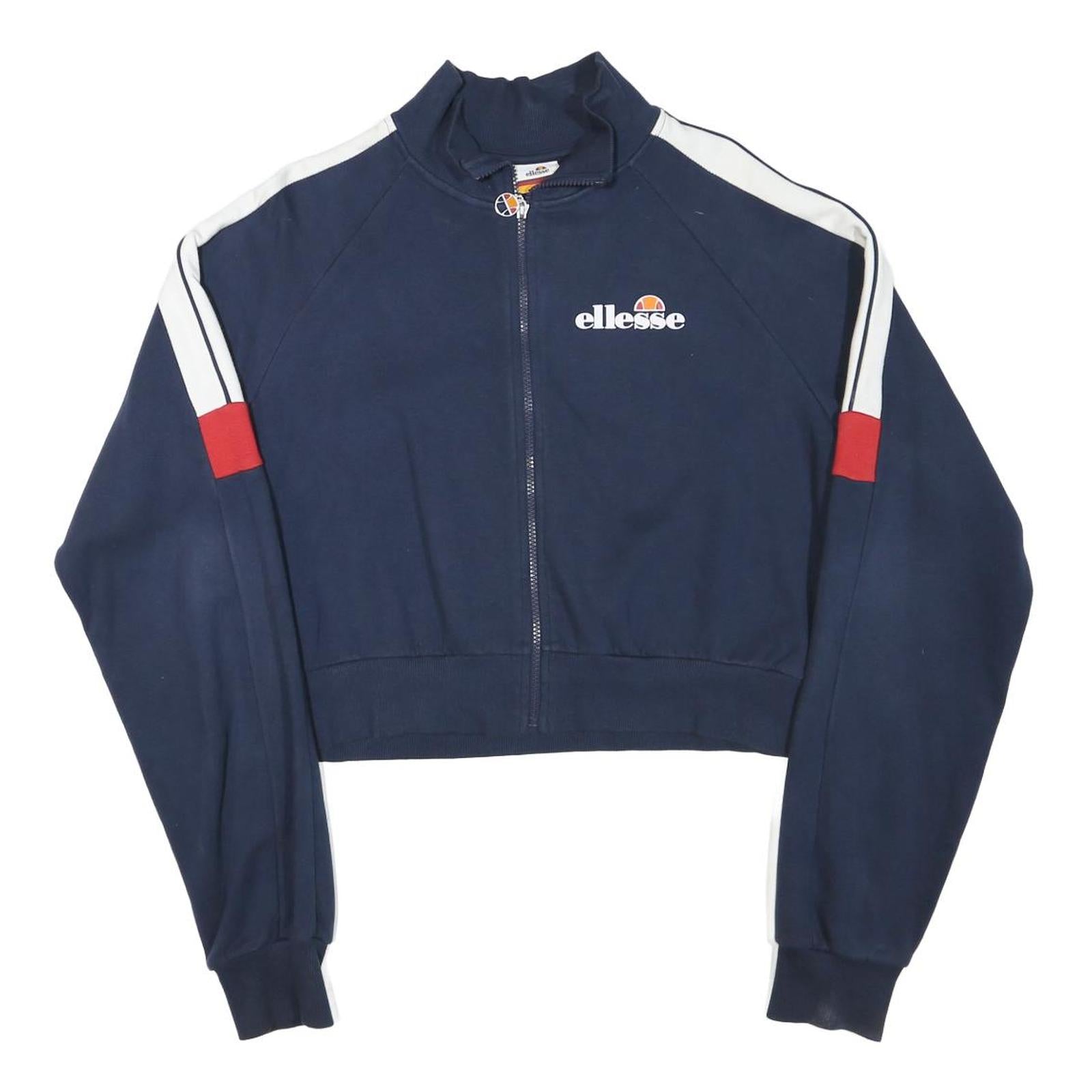 ELLESSE Womens Navy Blue & White Track Jacket L Cotton Blend Zip Crop Refurbished - N/A refurbished available on Cerqular
