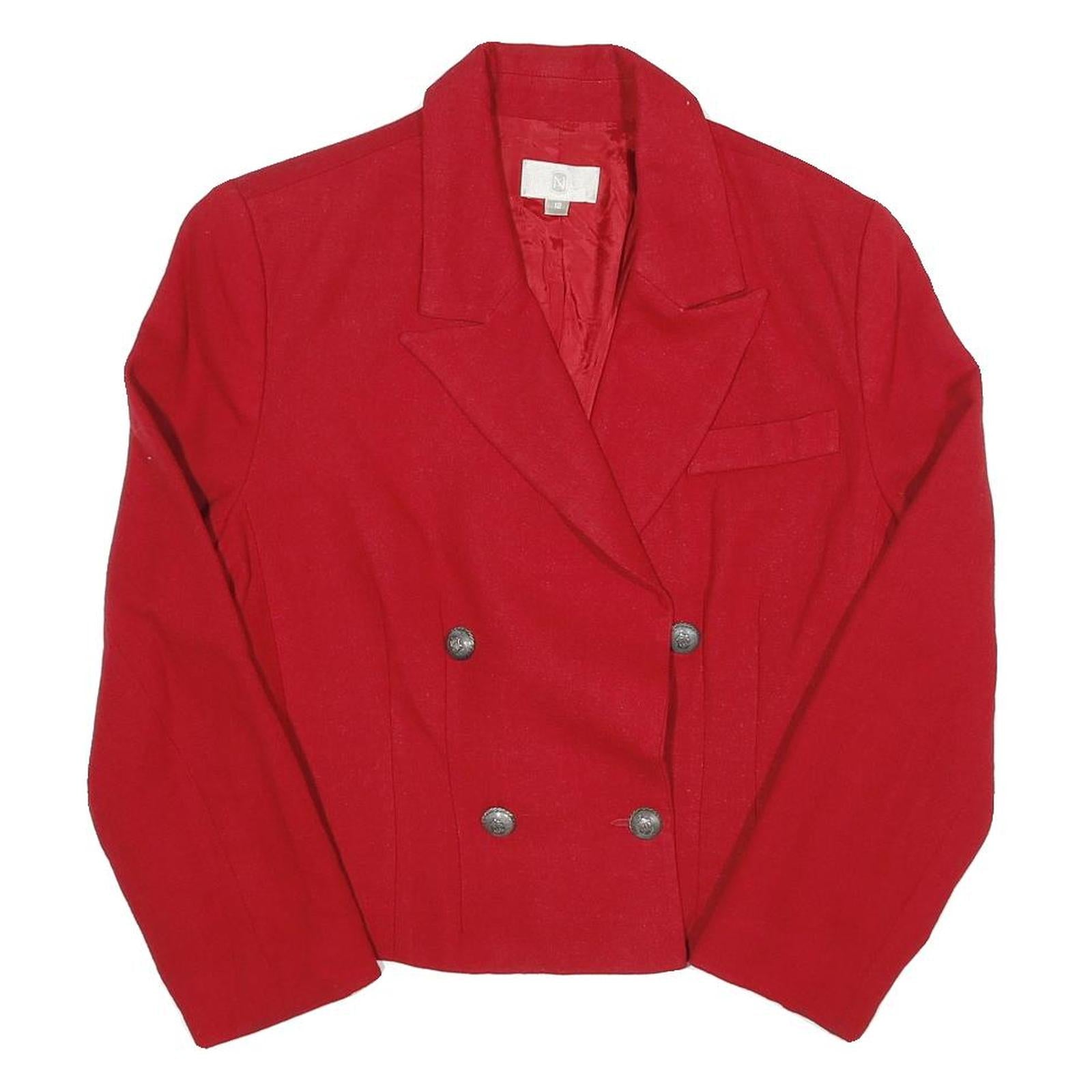 Womens Red Button Up Jacket UK 12 Polyester Blend Double Breasted Classic Refurbished - N/A refurbished available on Cerqular
