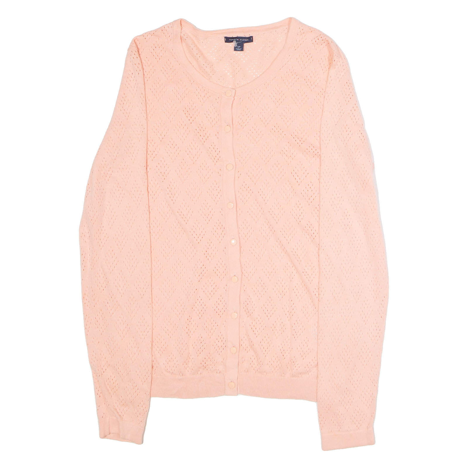 TOMMY HILFIGER Womens Patterned Cardigan Pink Diamond Crew Neck Tight Knit S Refurbished - N/A refurbished available on Cerqular