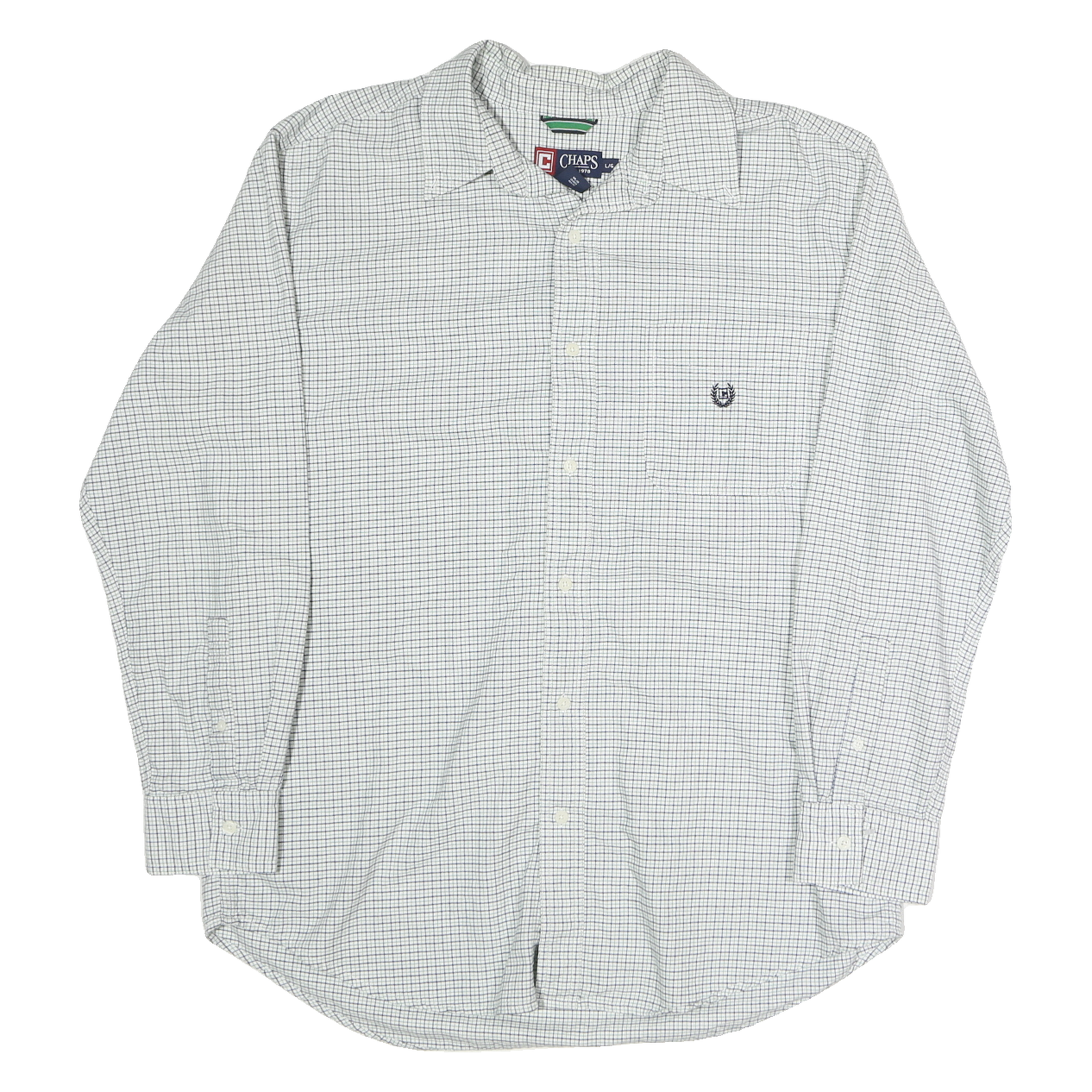 CHAPS Mens White & Green Checked Shirt L Cotton Casual Long Sleeve Classic Refurbished - N/A refurbished available on Cerqular