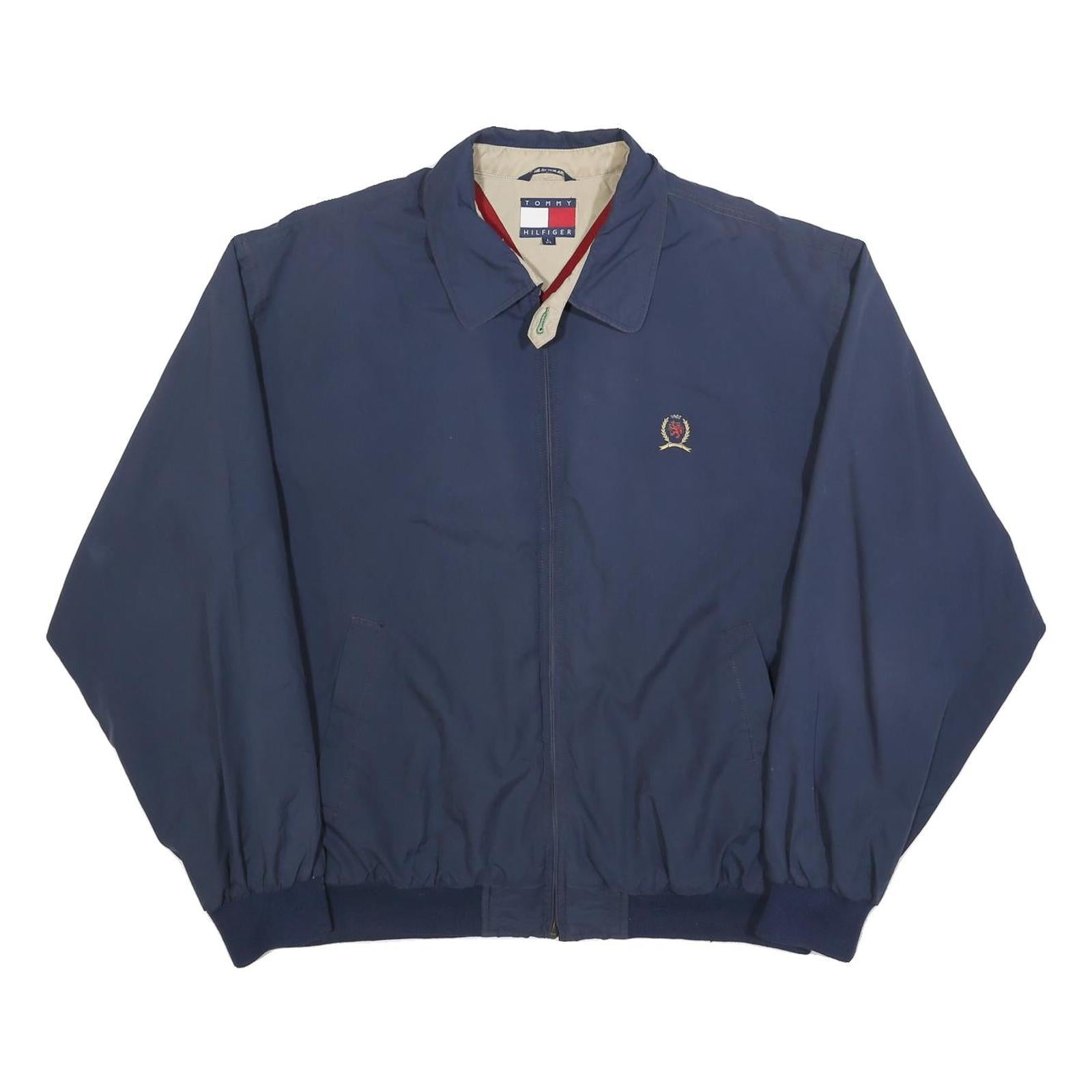 TOMMY HILFIGER Mens Navy Blue Harrington Jacket L Polyester Blend Zip Plain Refurbished - N/A refurbished available on Cerqular