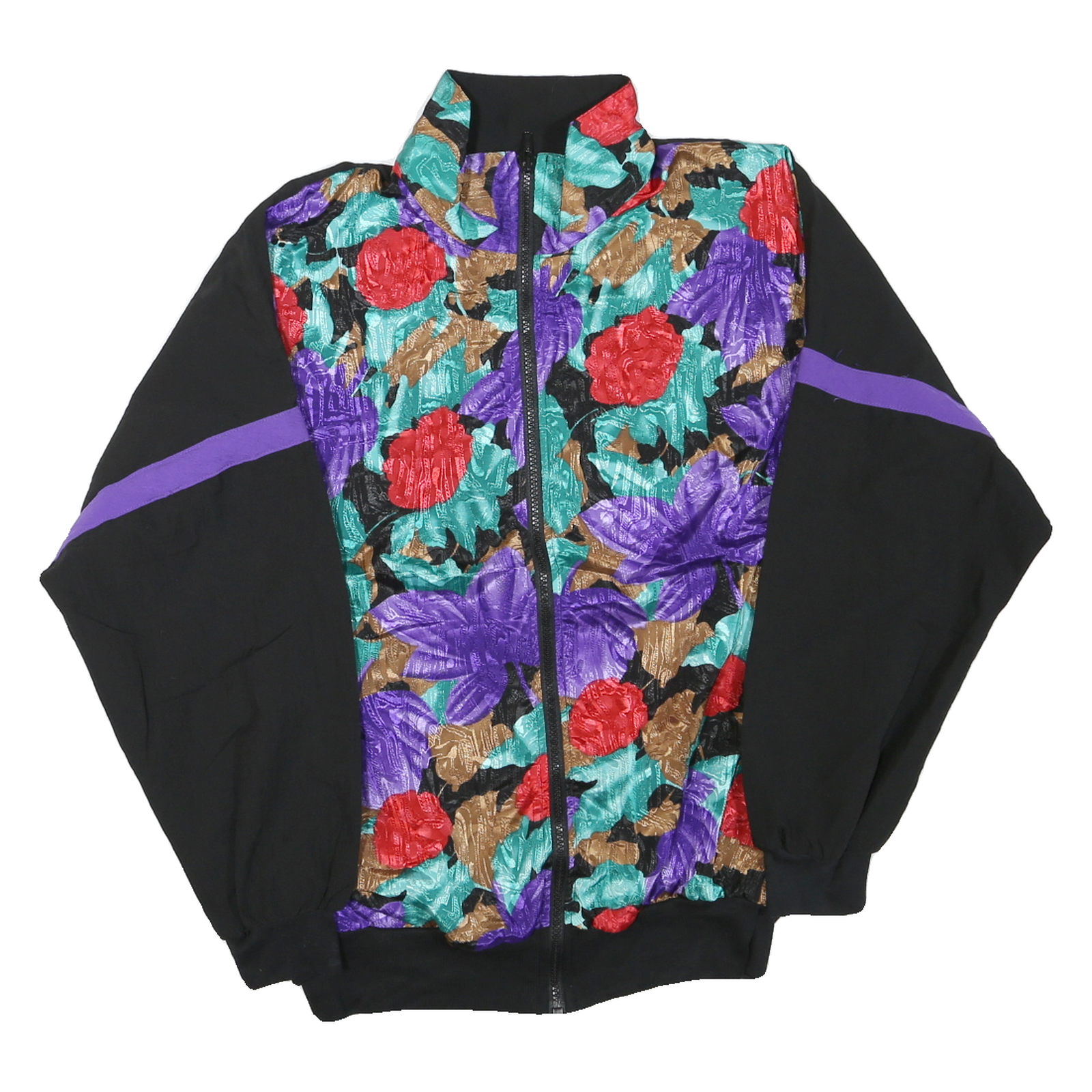 Mens Black Floral Pattern Zip Jacket M Polyester Blend Track Casual Style Refurbished - N/A refurbished available on Cerqular