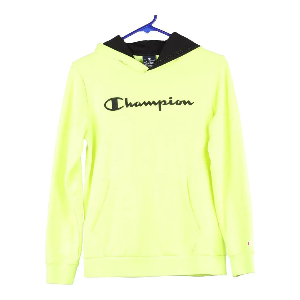Age 13-14 Champion Spellout Hoodie - XL Green Cotton Blend | Size: x-large Refurbished - Thrifted (note: this is a term often used to describe second- refurbished available on Cerqular