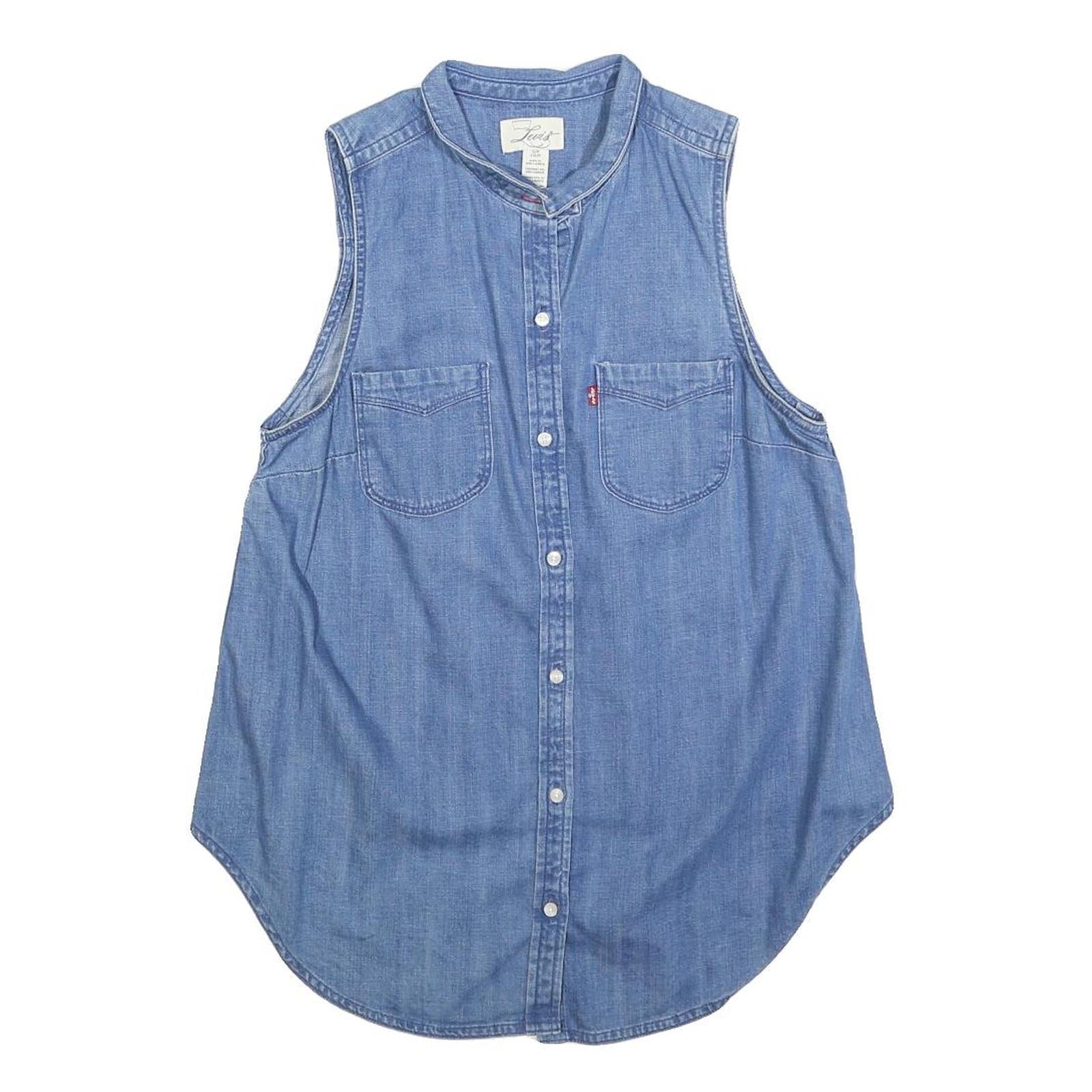 LEVI'S Womens Blue Denim Sleeveless Shirt S Button Neck Casual Top Refurbished - N/A refurbished available on Cerqular