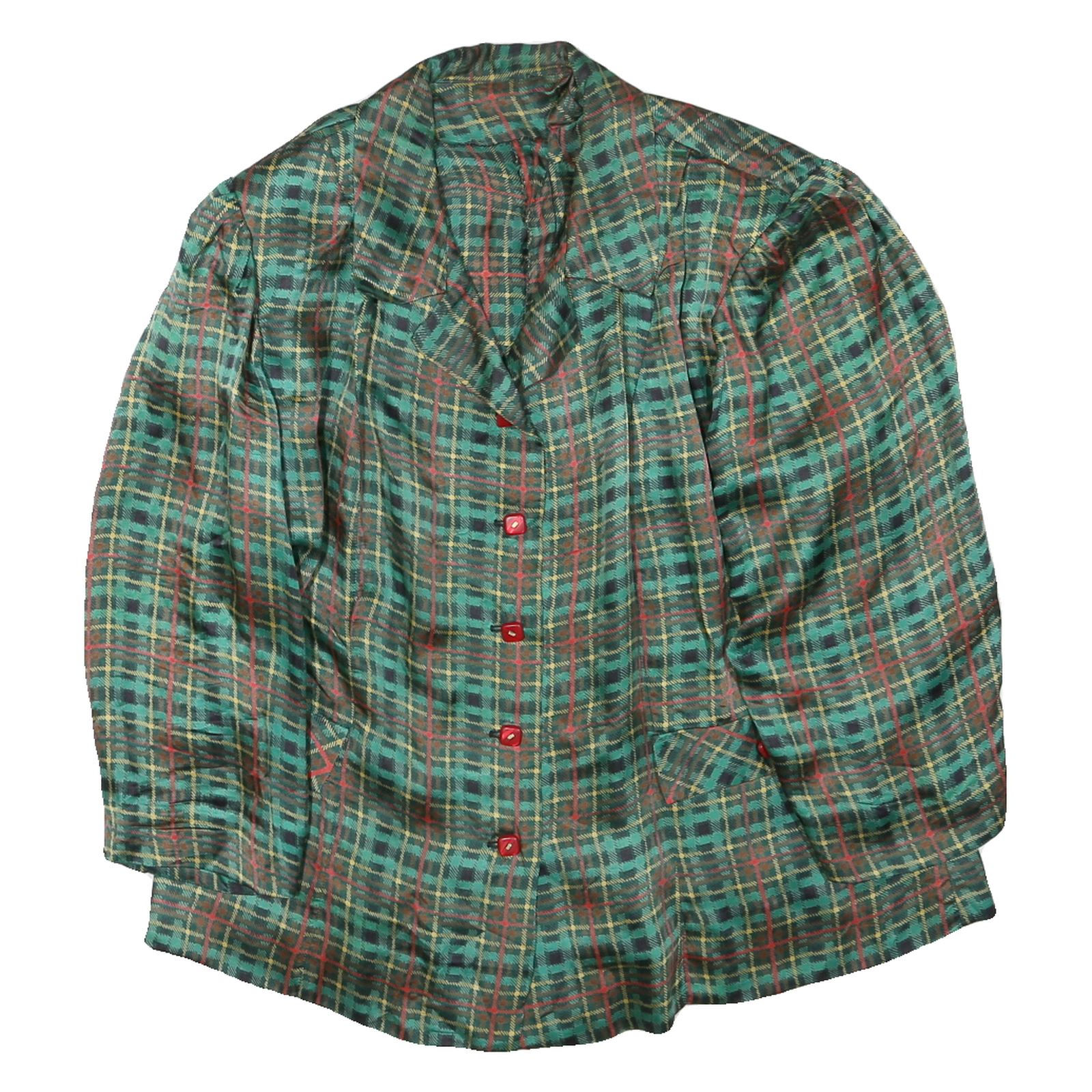 Womens Green Check Printed Shirt Long Sleeve Collared XL Vintage Style Top Refurbished - N/A refurbished available on Cerqular